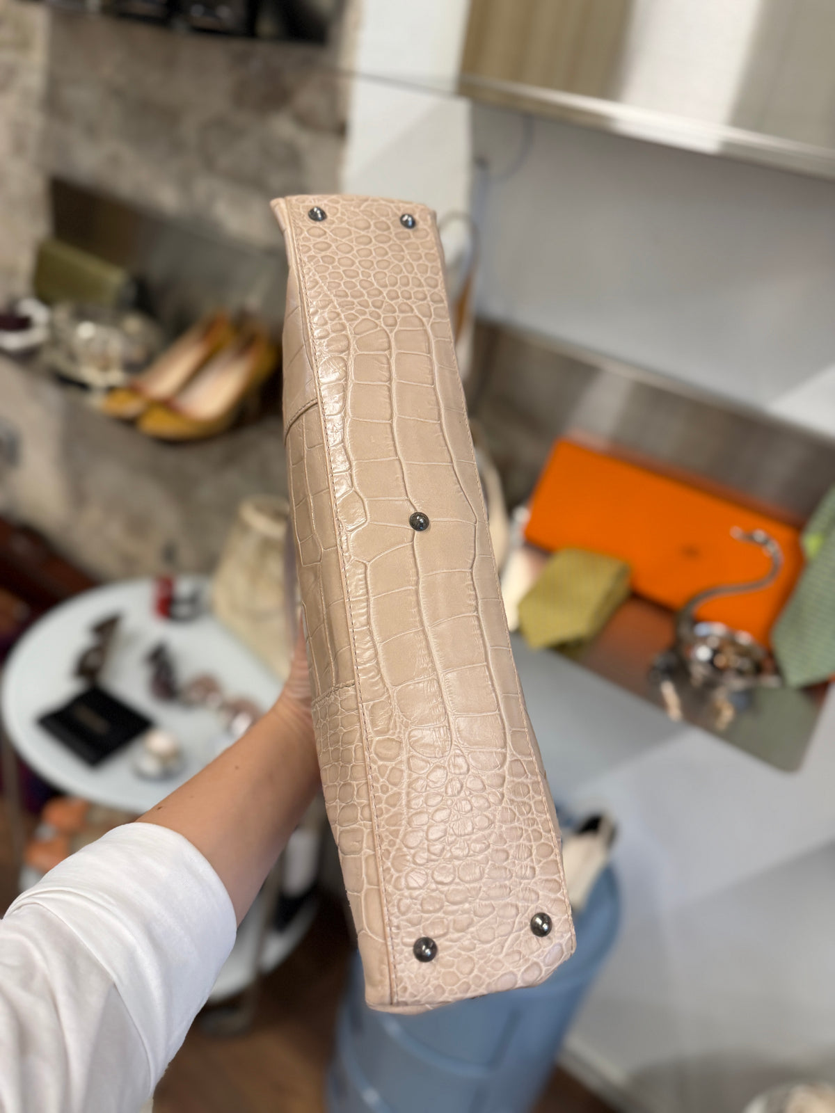 Furla Croc-Embossed Zip Tote
