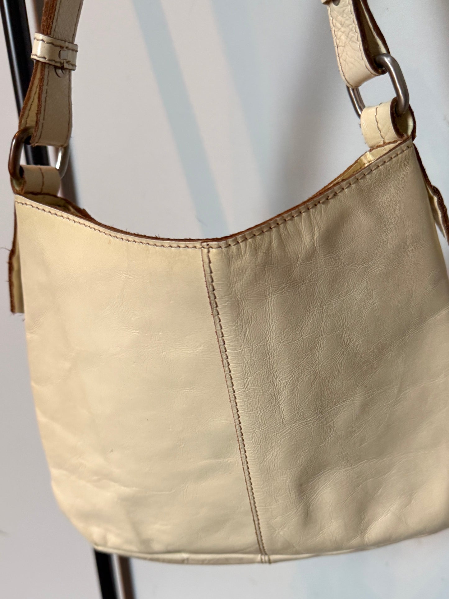 Sisley Ivory Leather Studded Shoulder Bag 2000s
