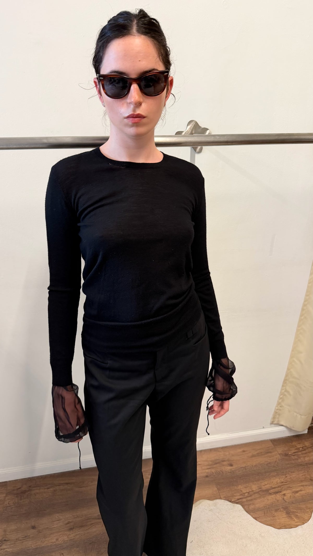 Vera Wang Merino Knit Top with Silk Cuffs