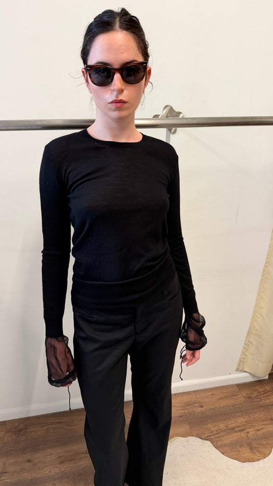 Vera Wang Merino Knit Top with Silk Cuffs