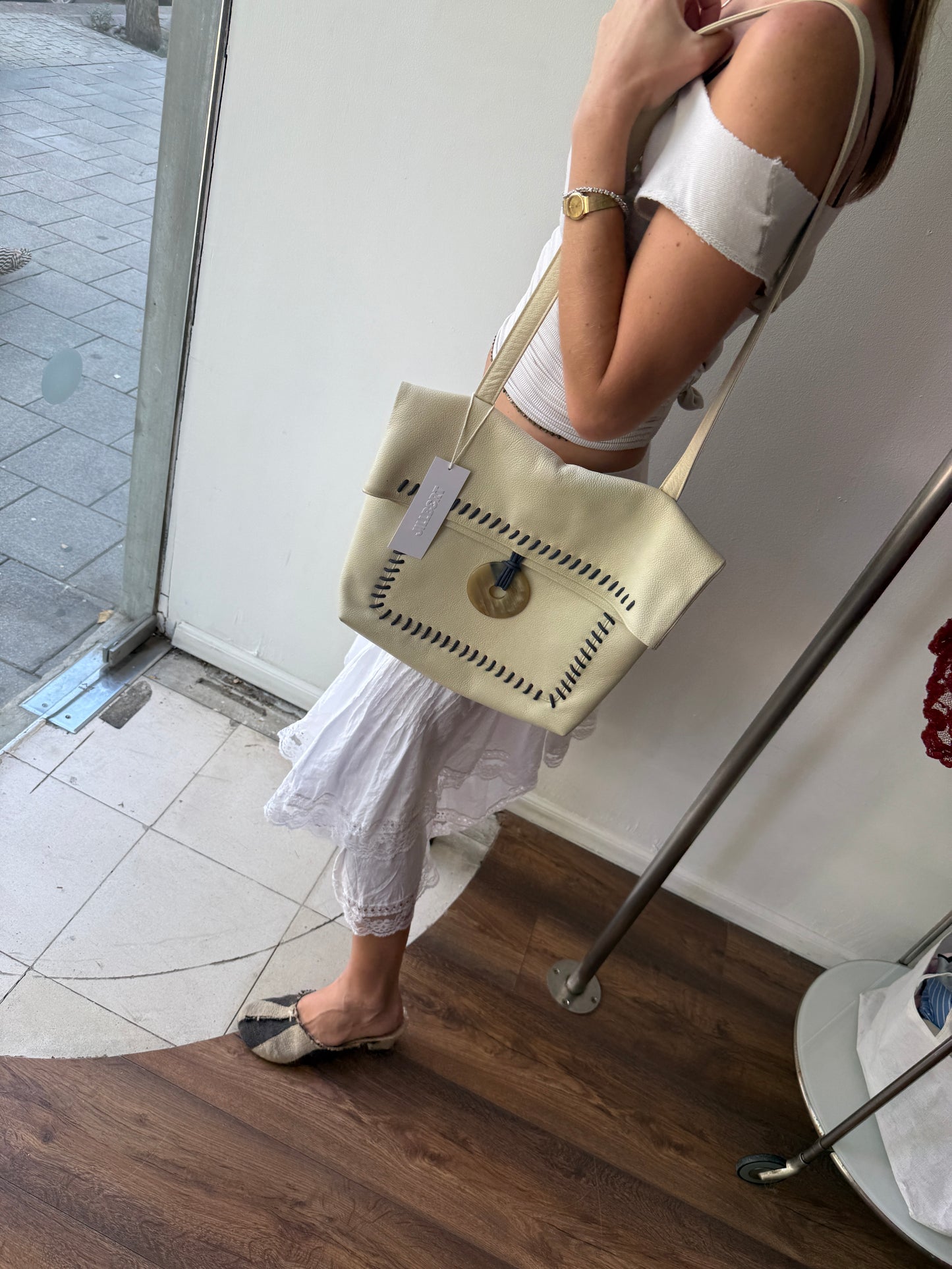 Vintage Yves Saint Laurent Whipstitch Leather Shoulder Bag c. 1990s