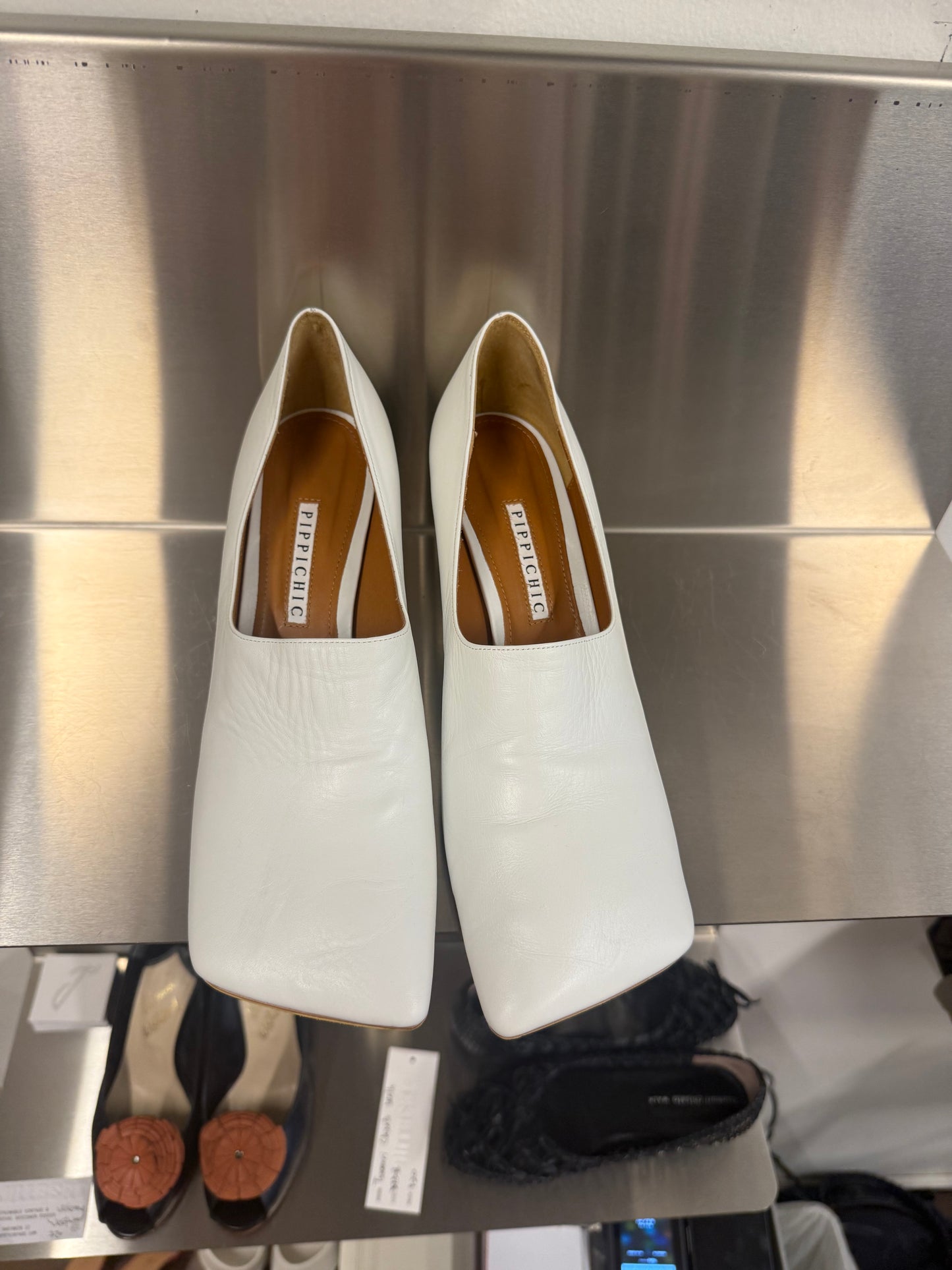Pippichic White Leather Wedge Mules