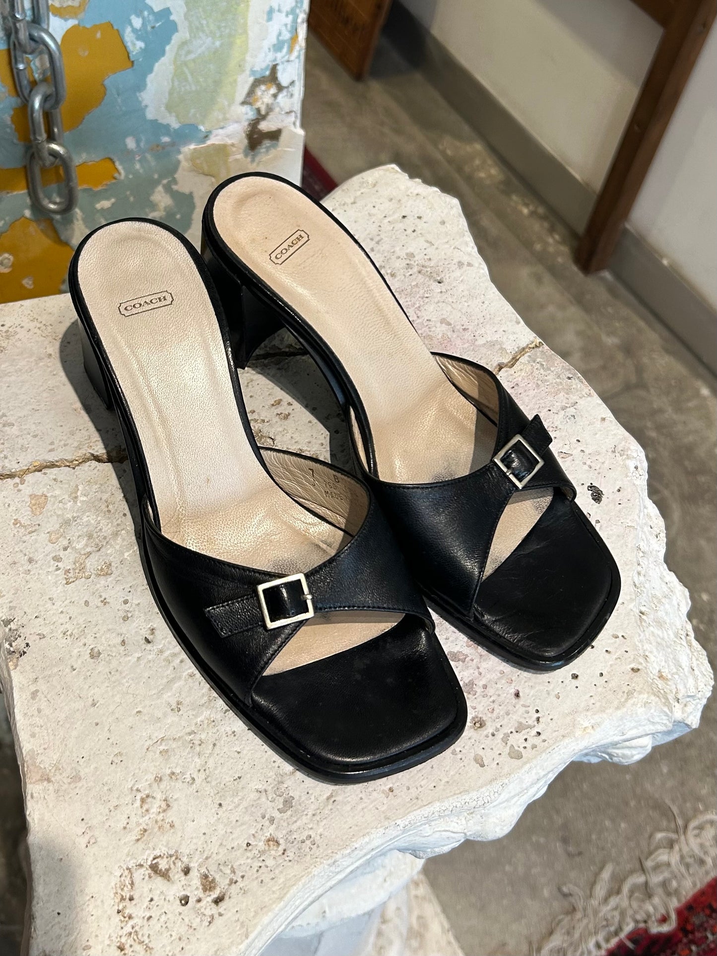 COACH leather buckle pumps