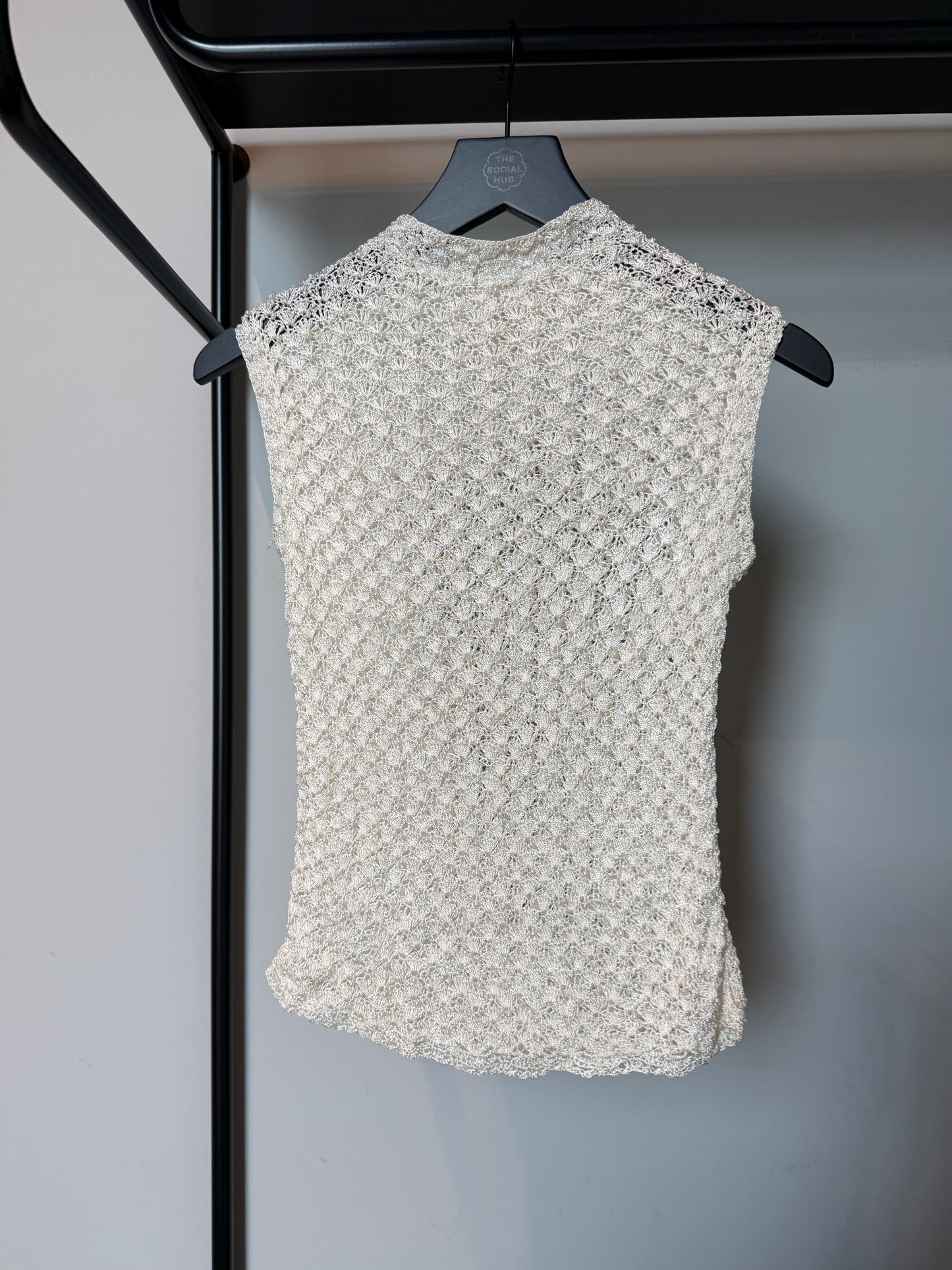 Vintage Pearl Beaded Crochet Knit Top