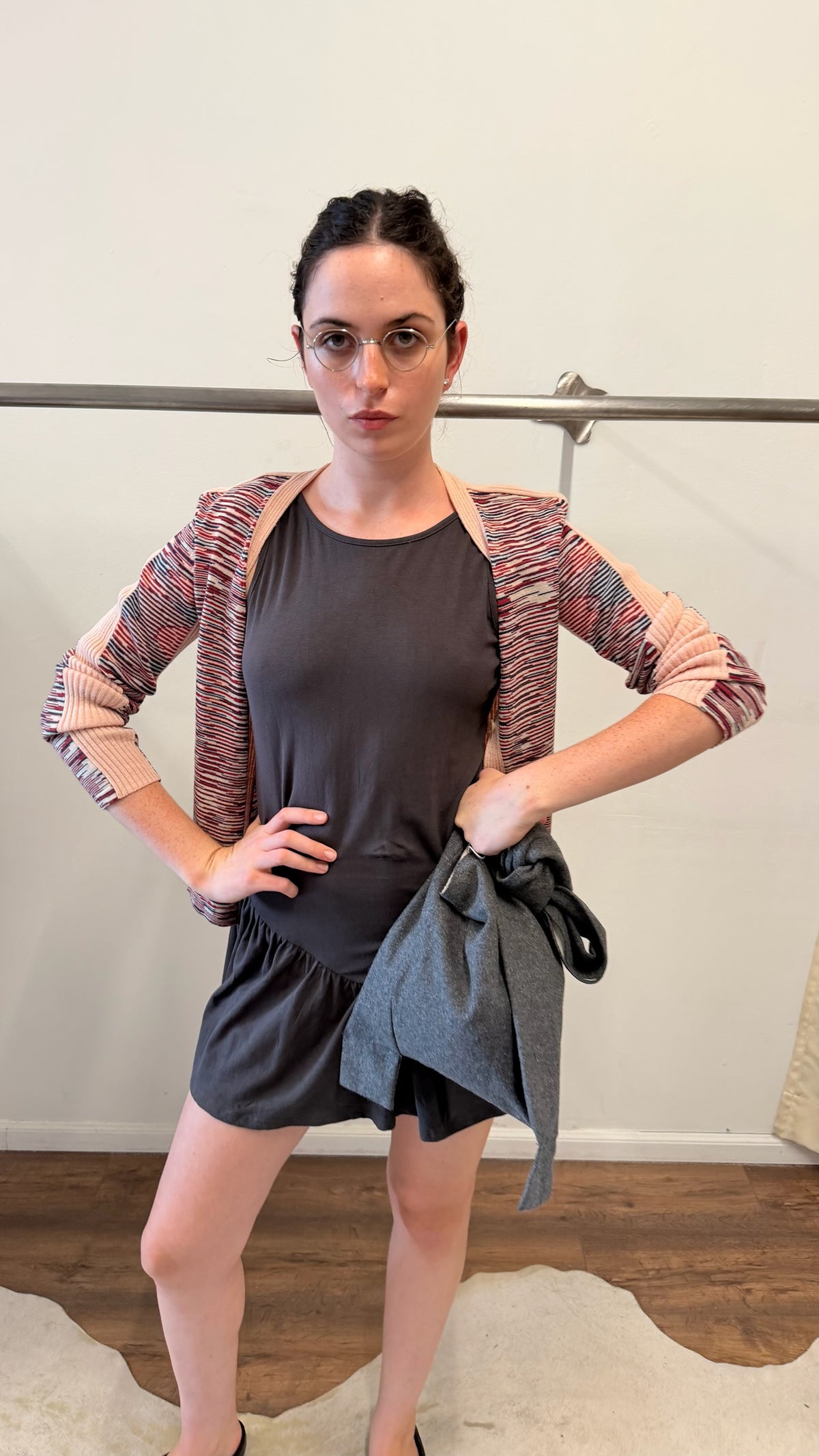 Cherry AKA Grey Drop-Waist Mini Romper