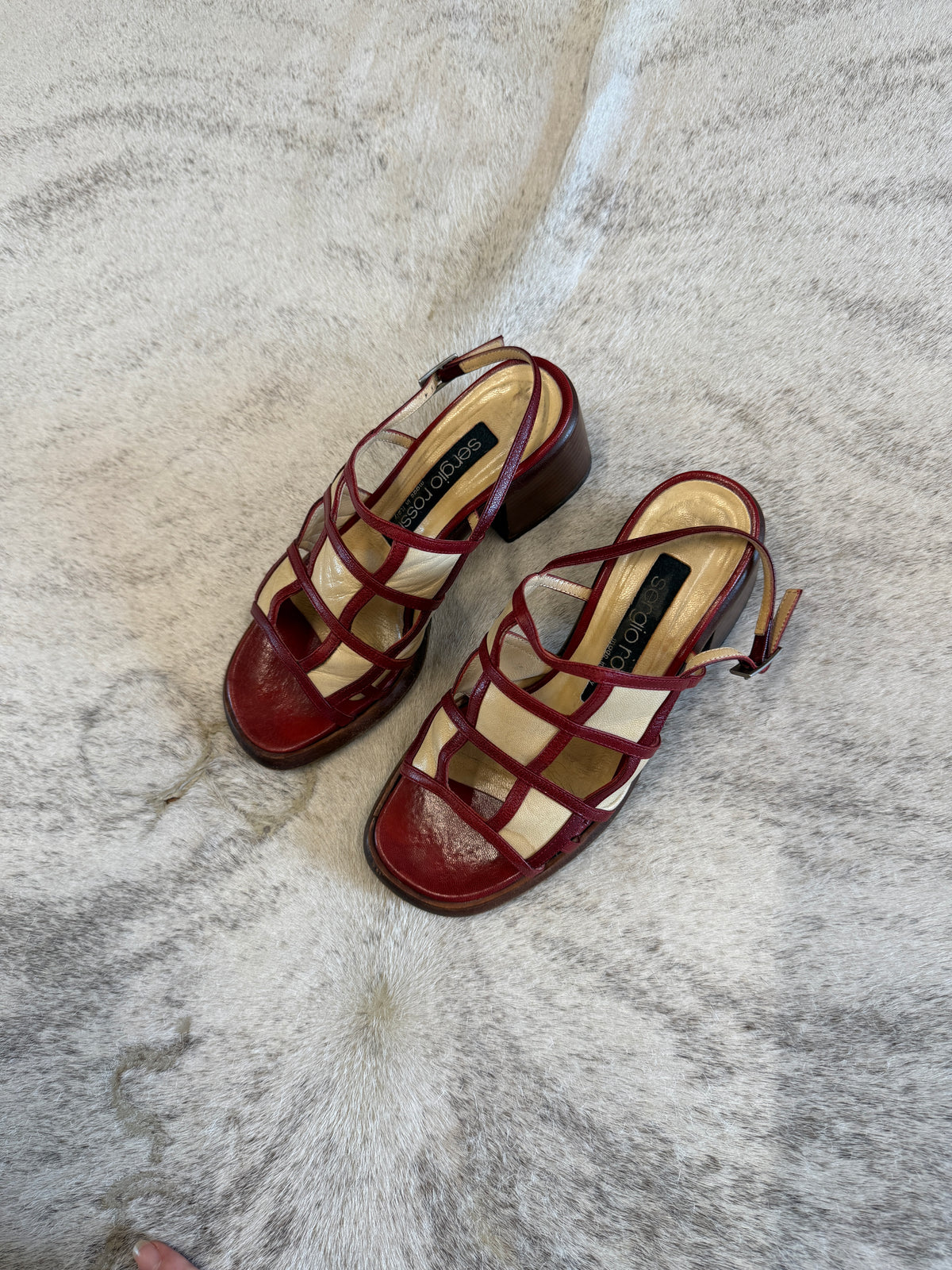 Sergio Rossi Burgundy Leather Strappy Sandals 35 EU