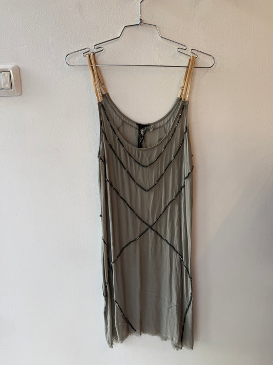 Vintage Grey Sheer Beaded Mini Dress