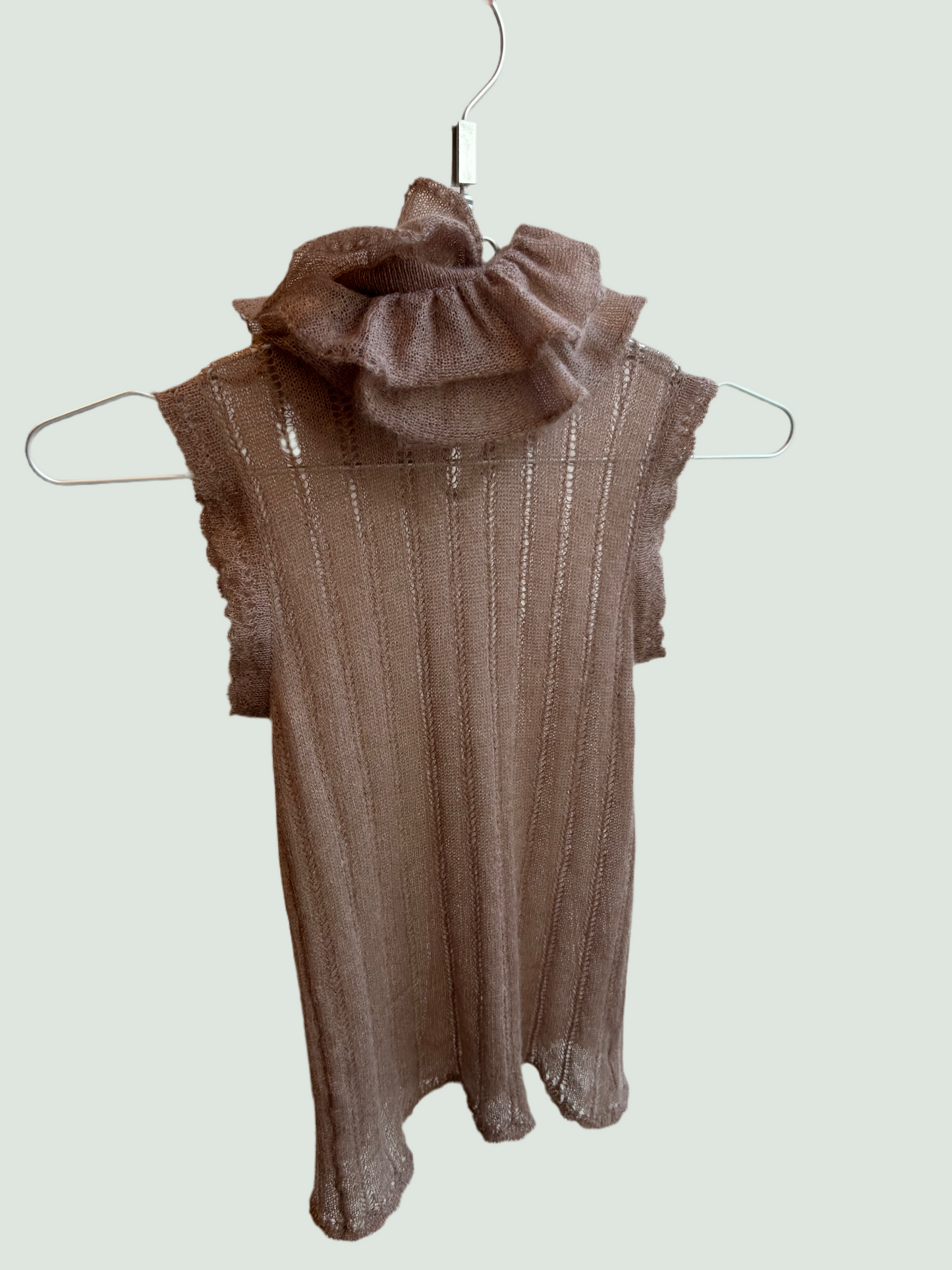 CHANEL ruffle neck sheer knit