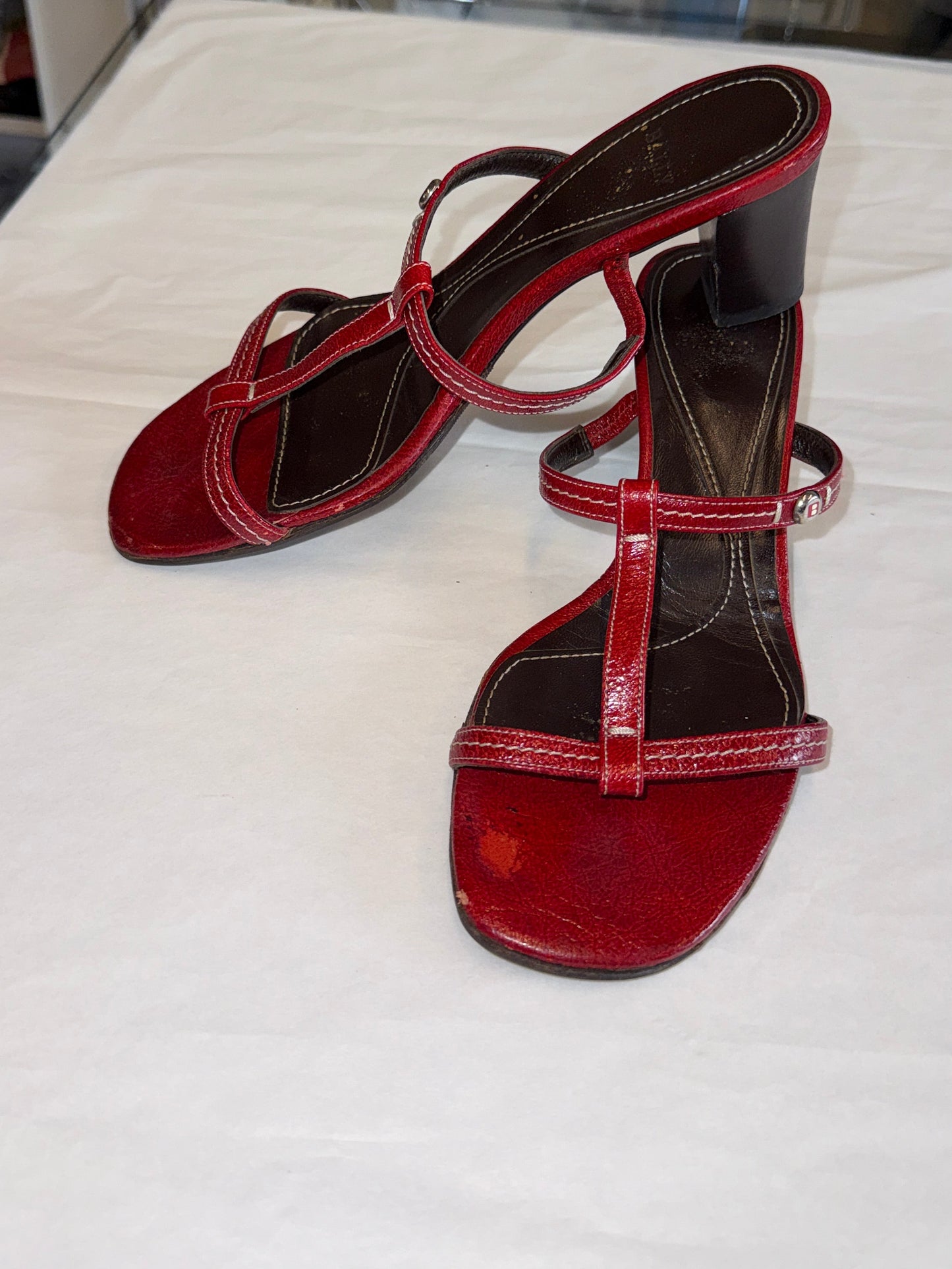 Bally Red Leather T-Strap Sandals