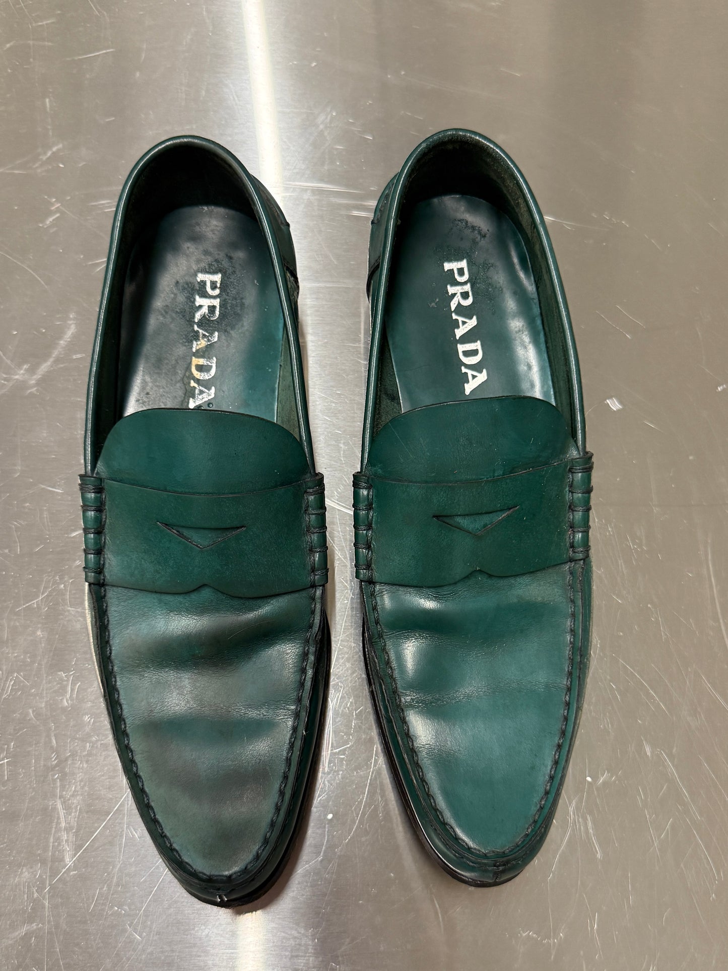 Prada Green Leather Loafers 1990s