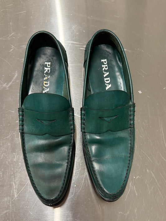 Prada Green Leather Loafers 1990s