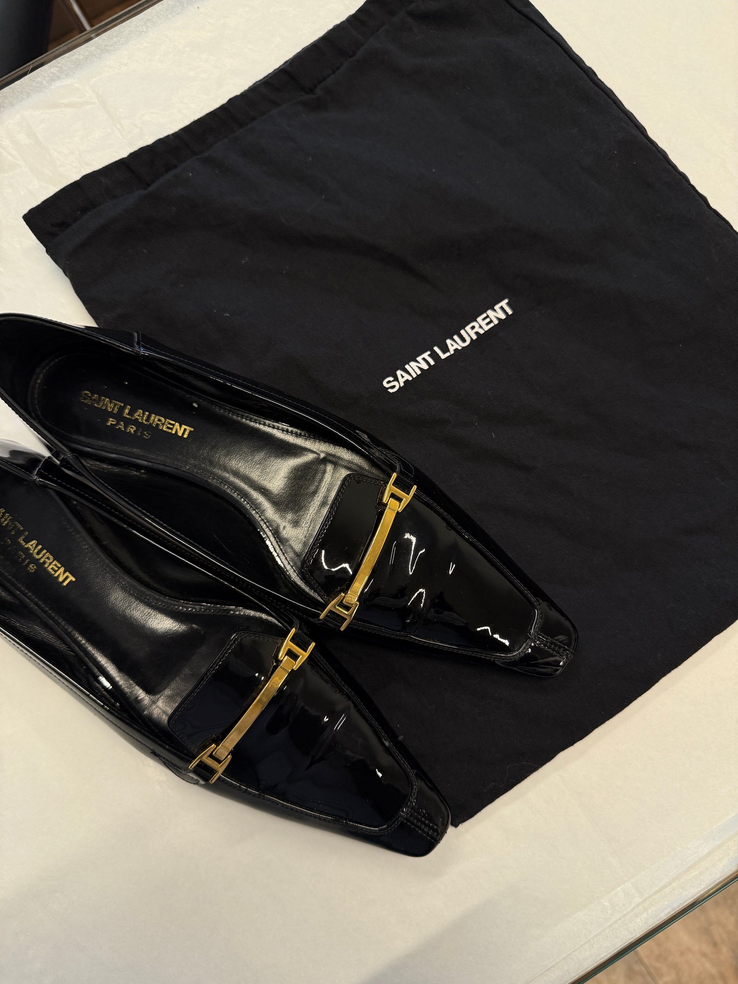 Saint Laurent Paris Patent Horsebit Loafers 37.5 EU