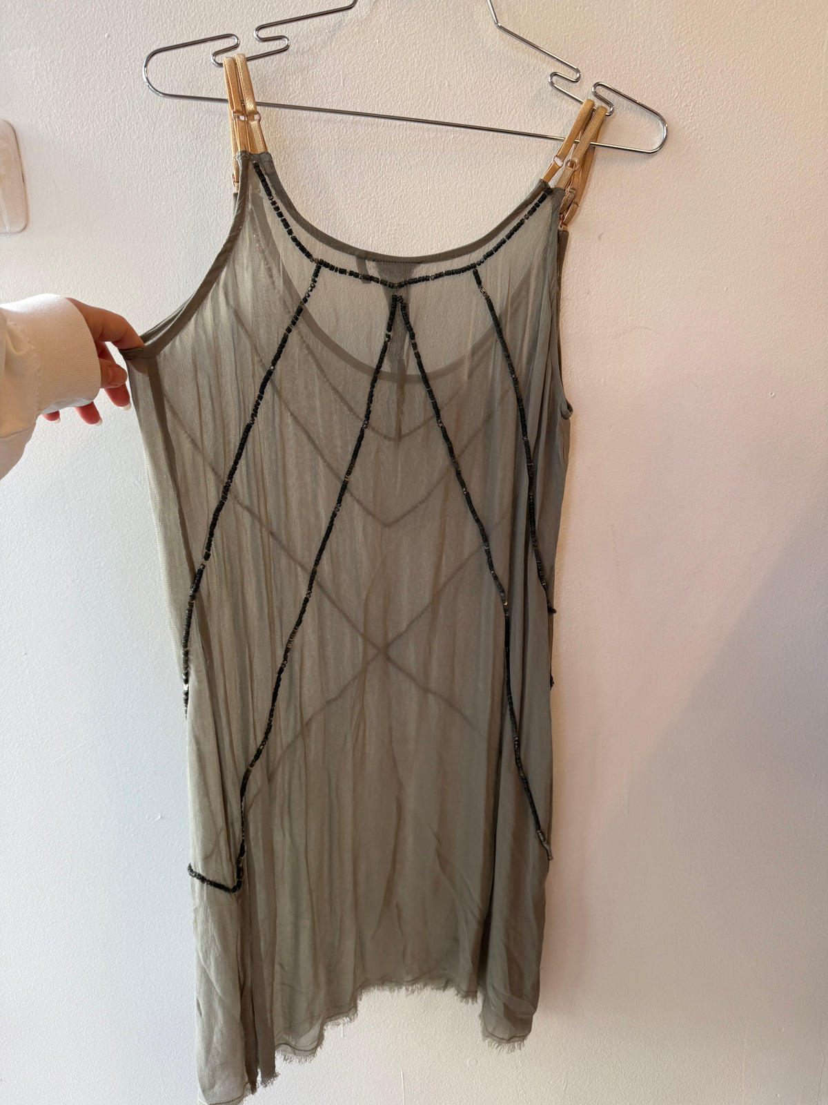 Vintage Grey Sheer Beaded Mini Dress