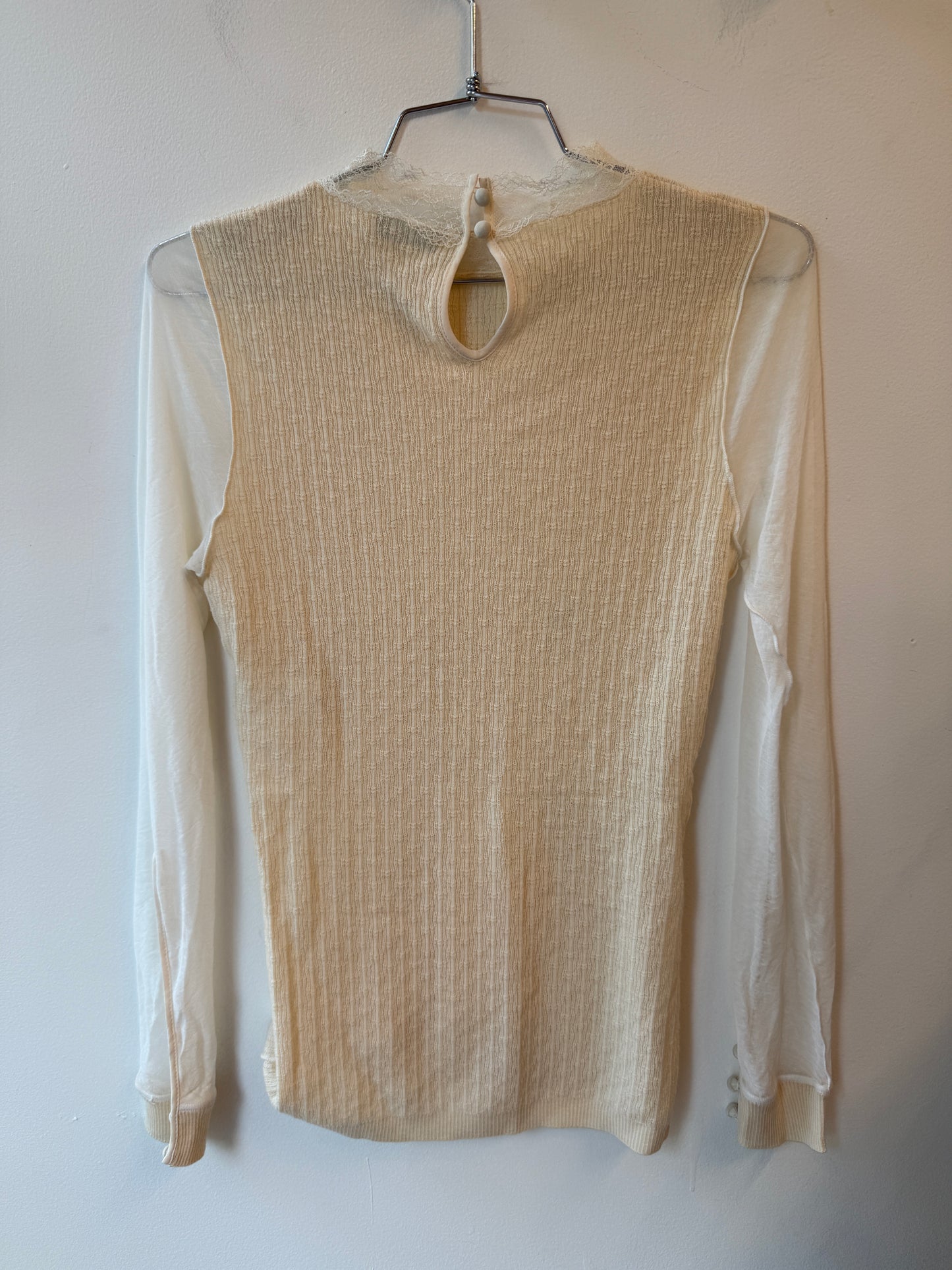 1990s Nina Ricci Wool Knit & Sheer Lace Top