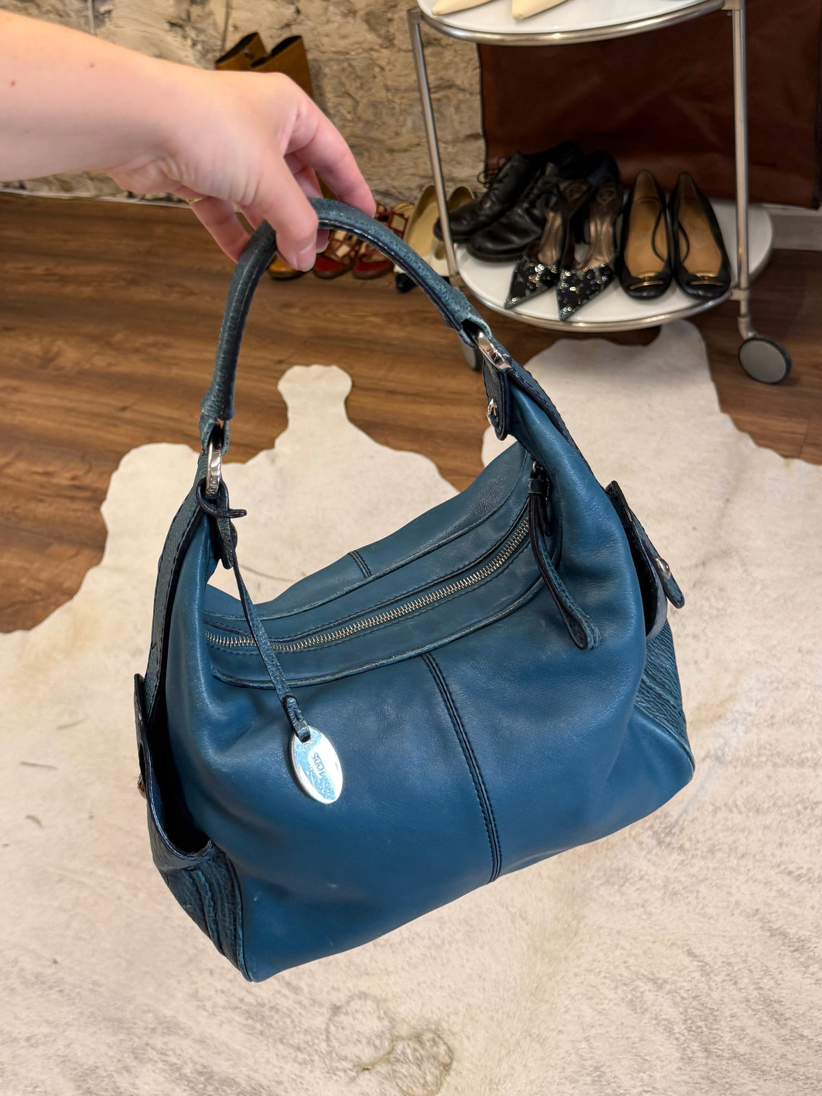 Tod’s Blue Leather Shoulder Bag 2000s