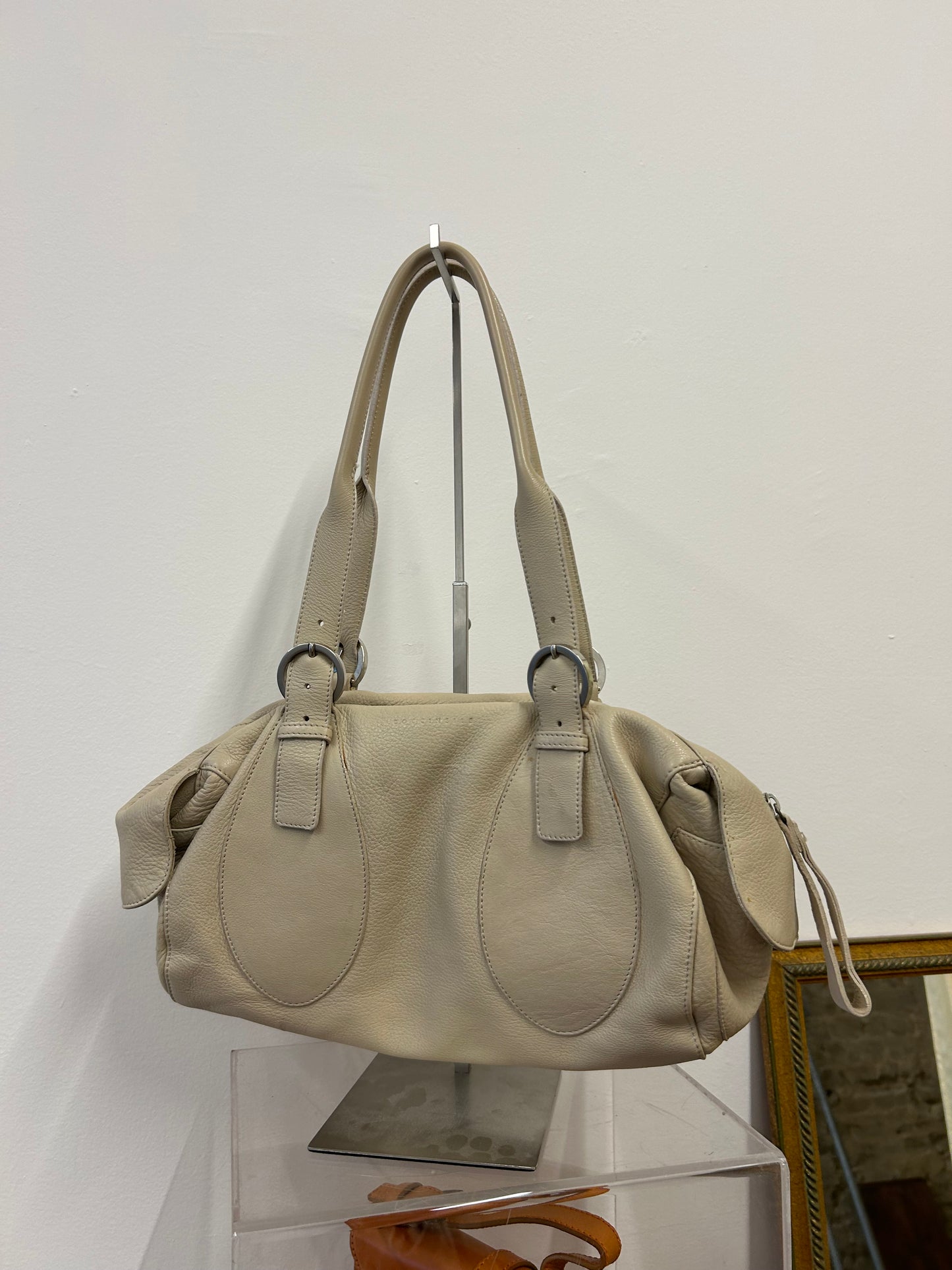 Coccinelle ivory leather baguette bag