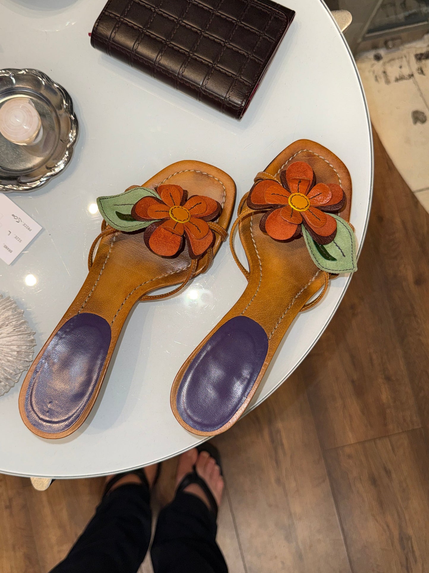 Miu Miu Early 2000s Leather Flower Mules