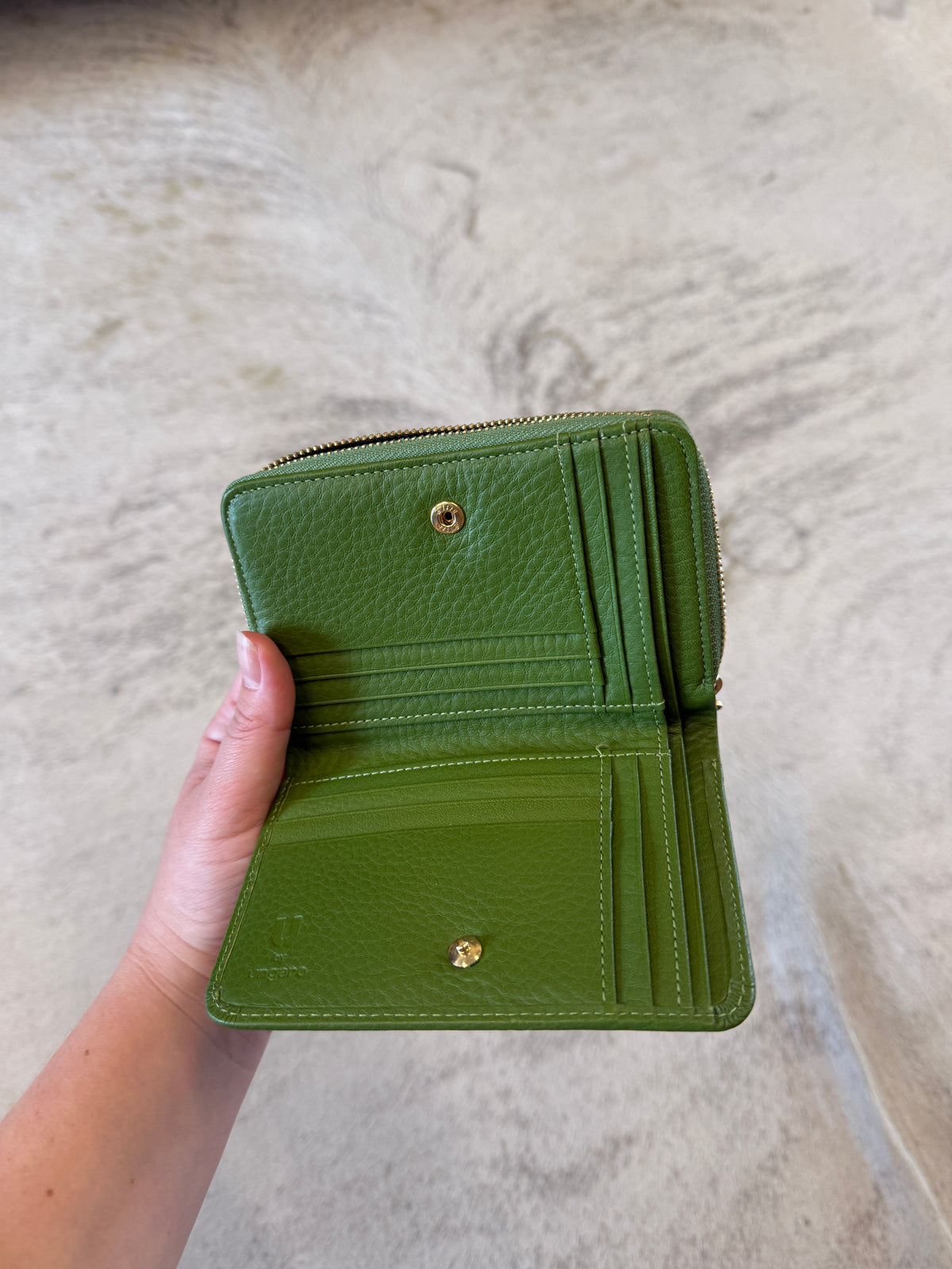 U by Ungaro Green Leather Zip Wallet