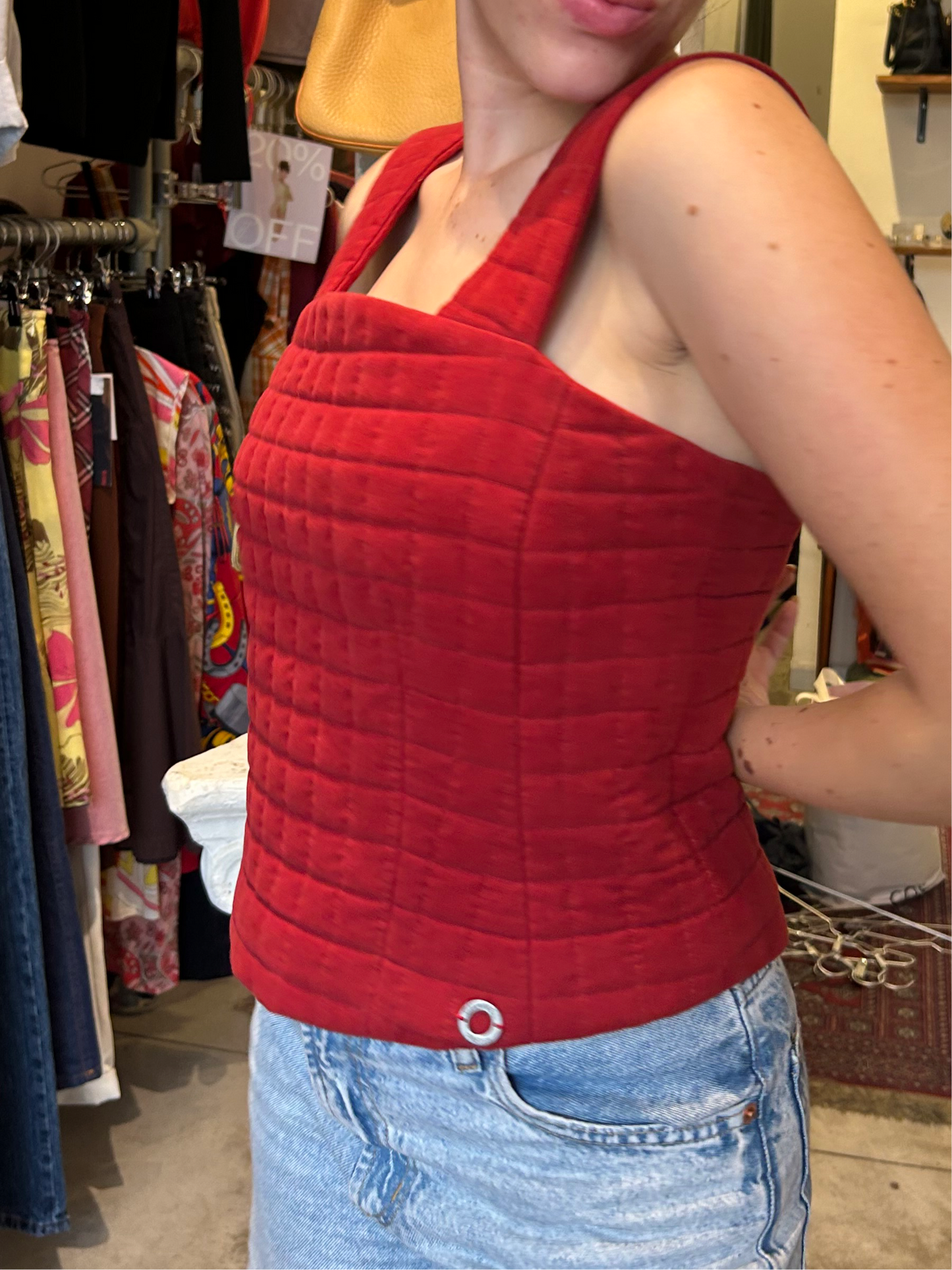 CHANEL quilted red corset