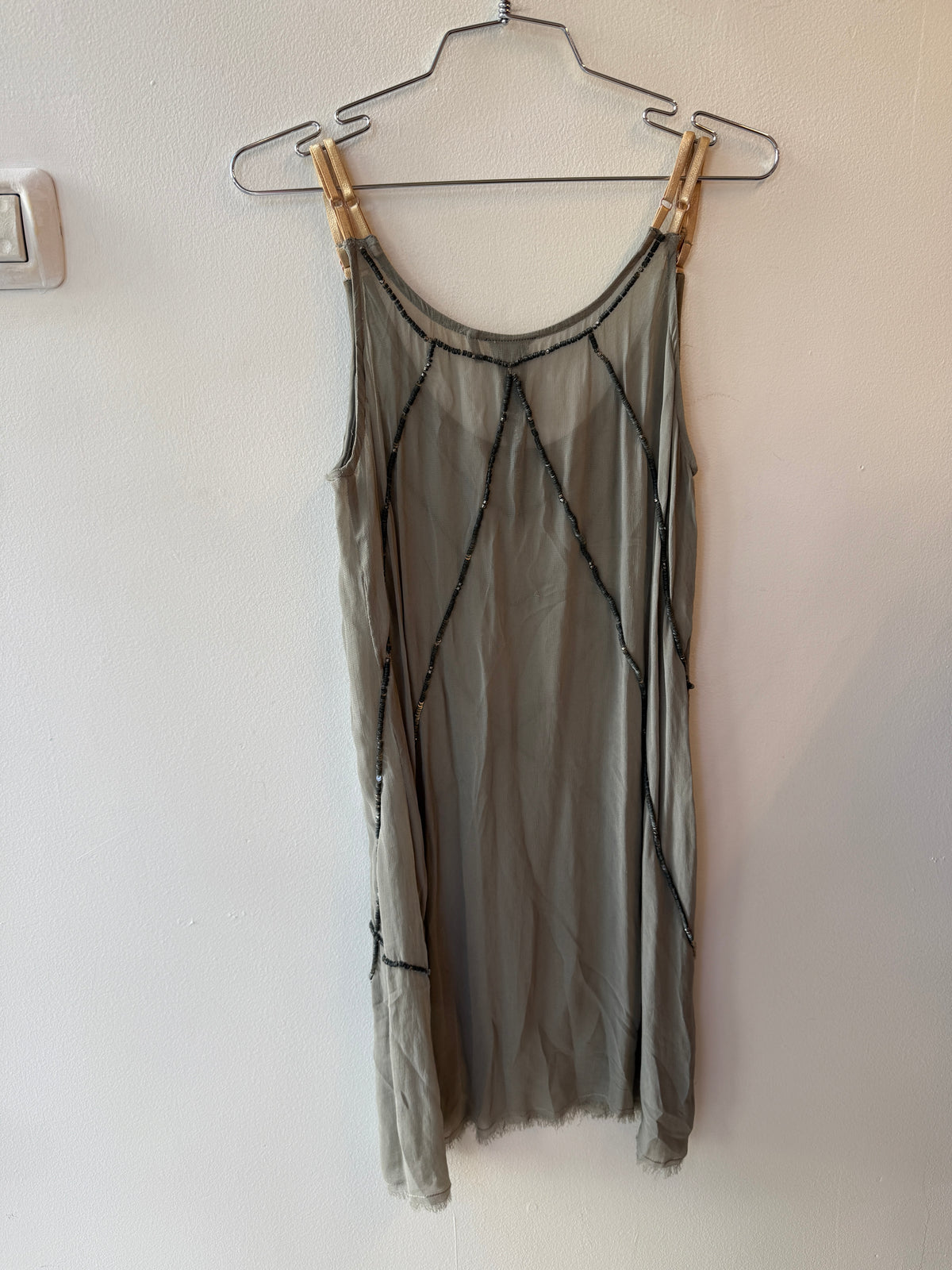 Vintage Grey Sheer Beaded Mini Dress