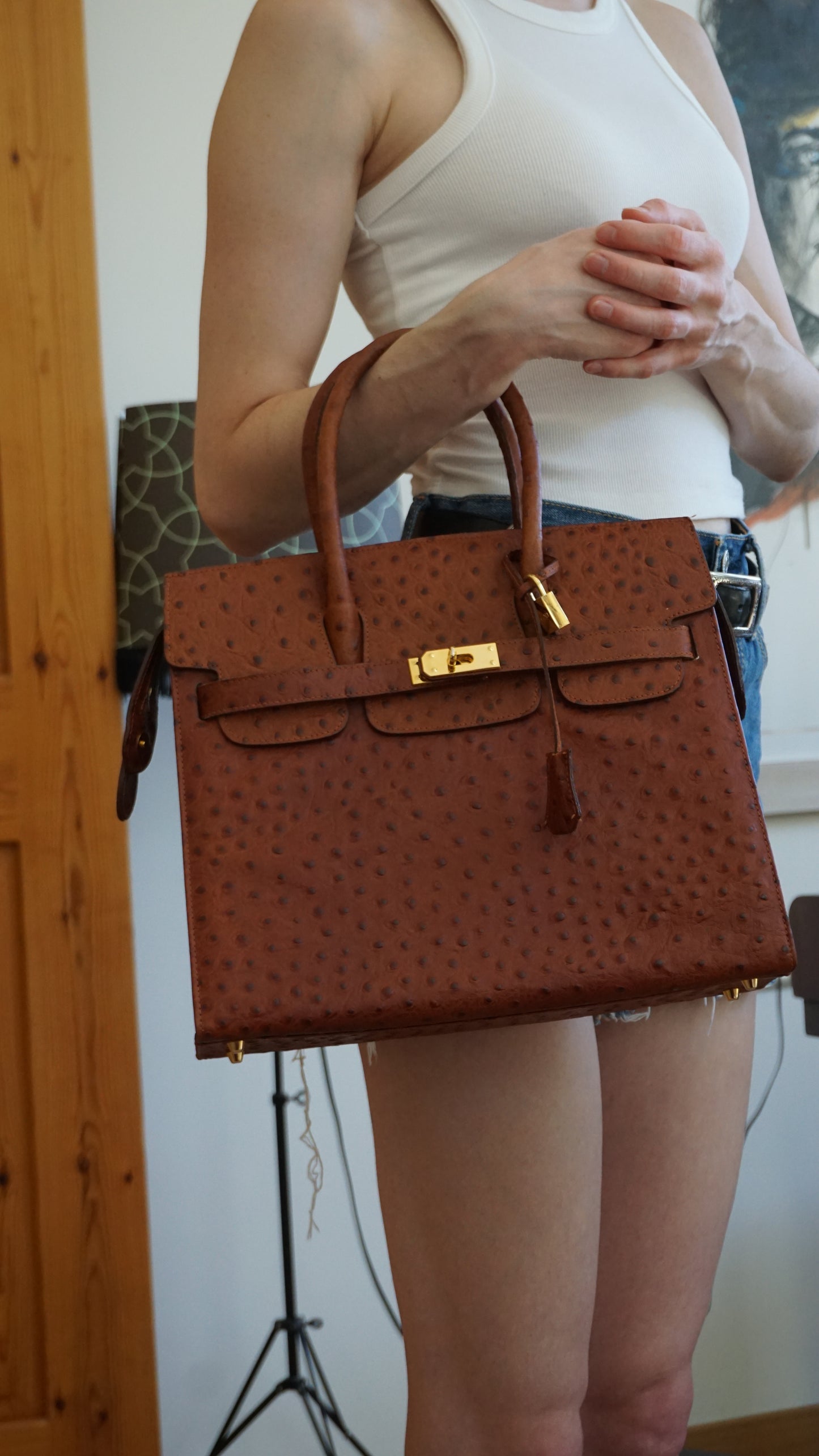 Francesco ROGANI large ostrich brown leather bag