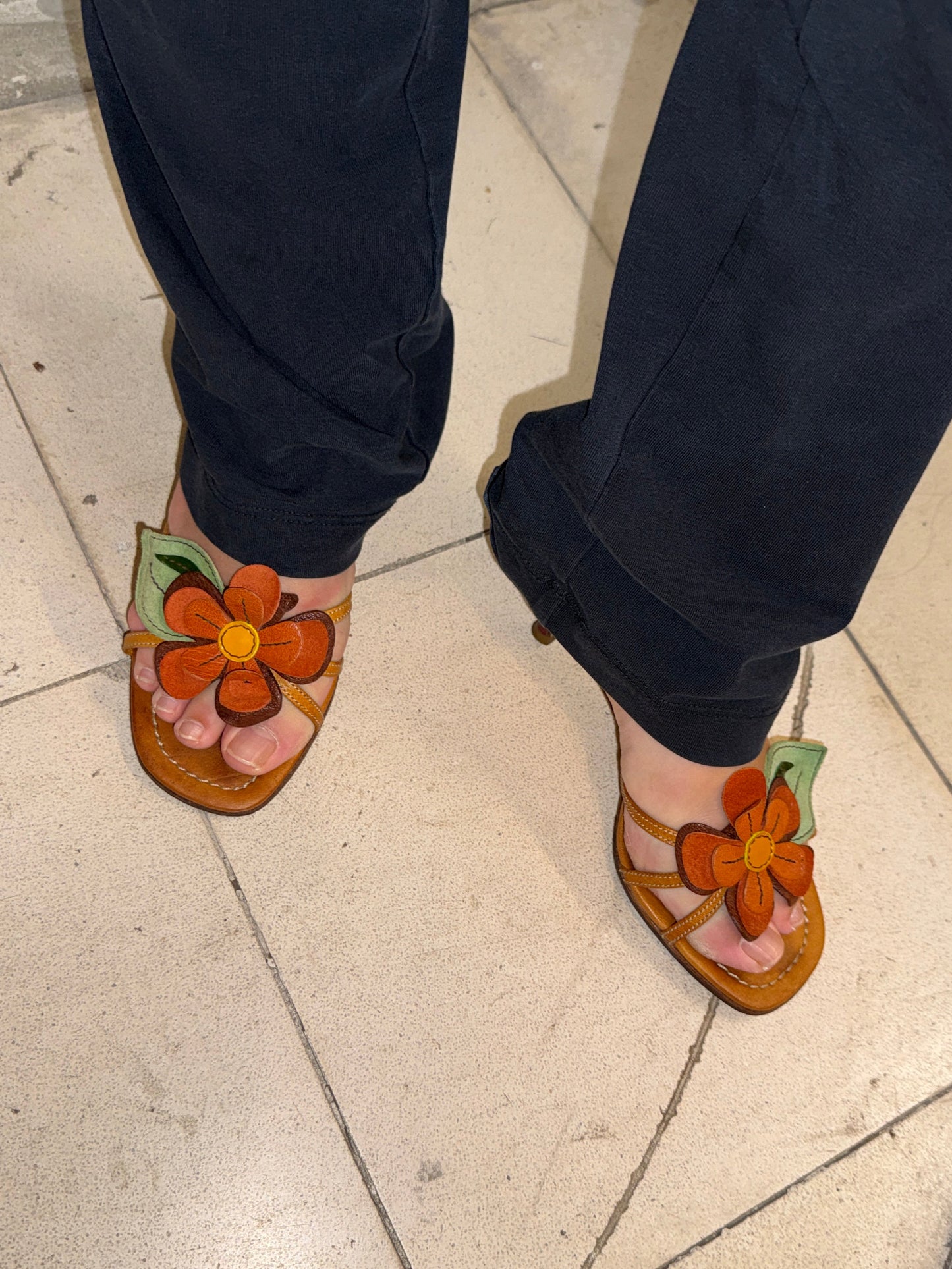 Miu Miu Early 2000s Leather Flower Mules