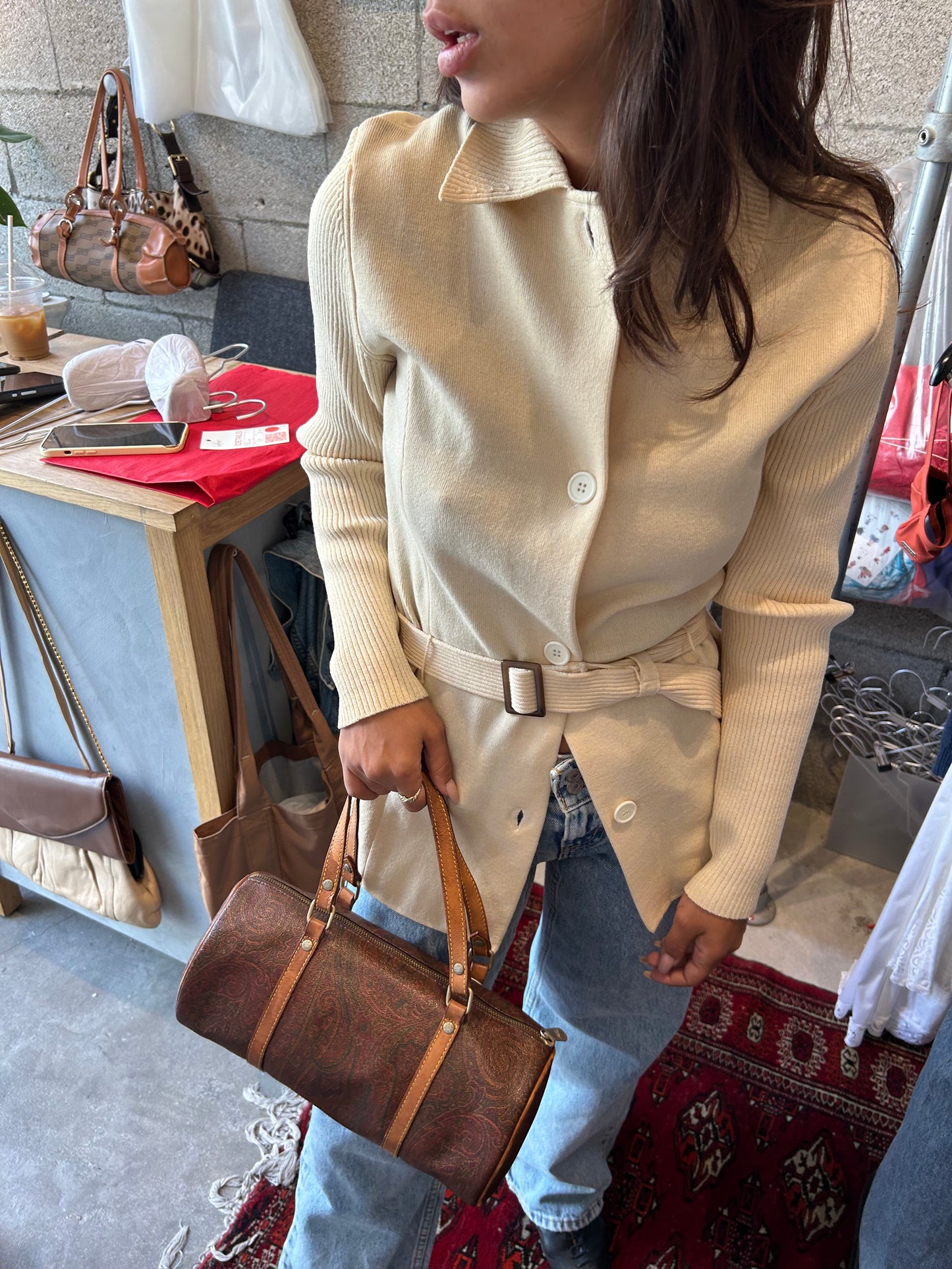 Vintage knit cardigan with belt