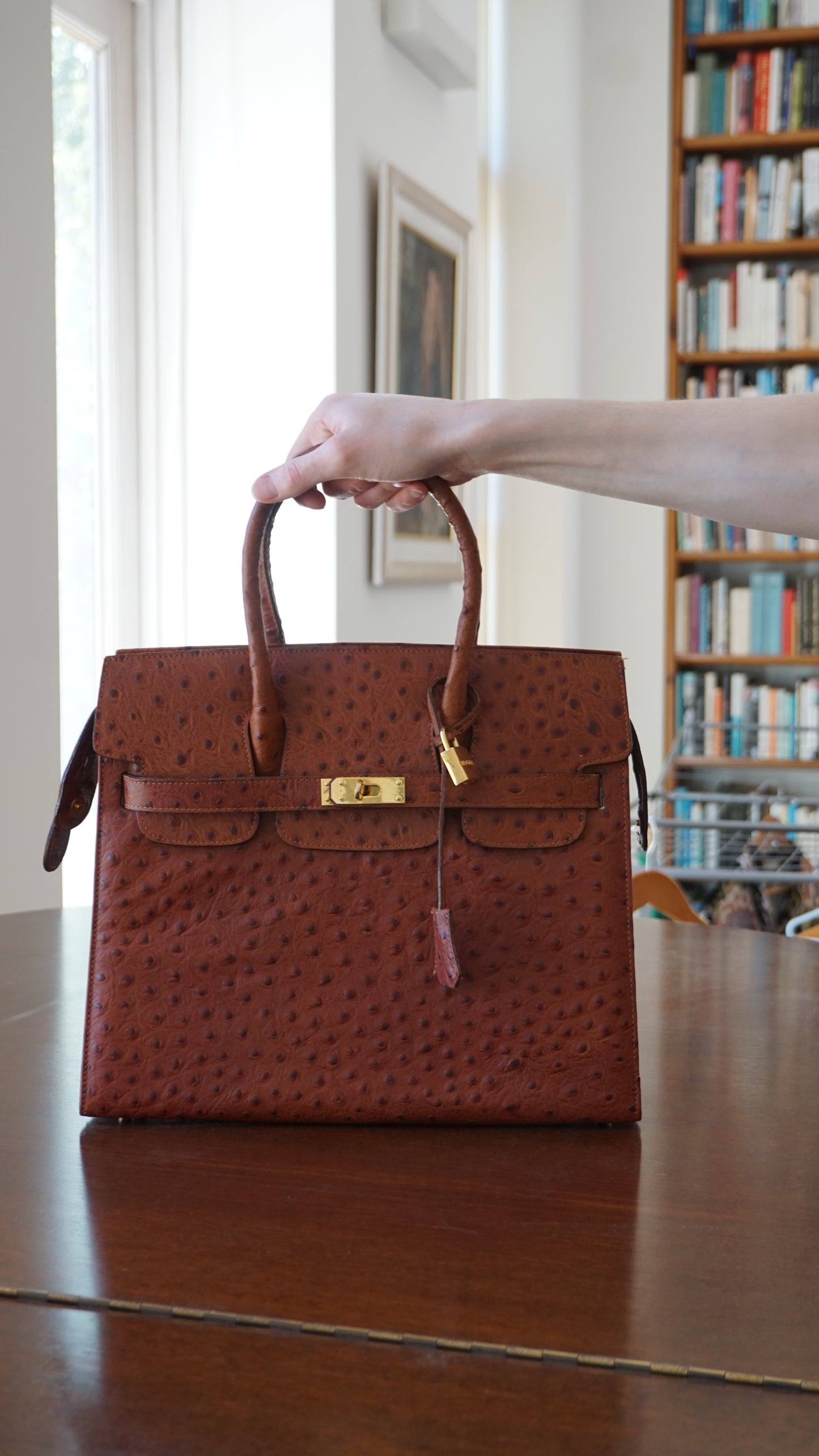 Francesco ROGANI large ostrich brown leather bag