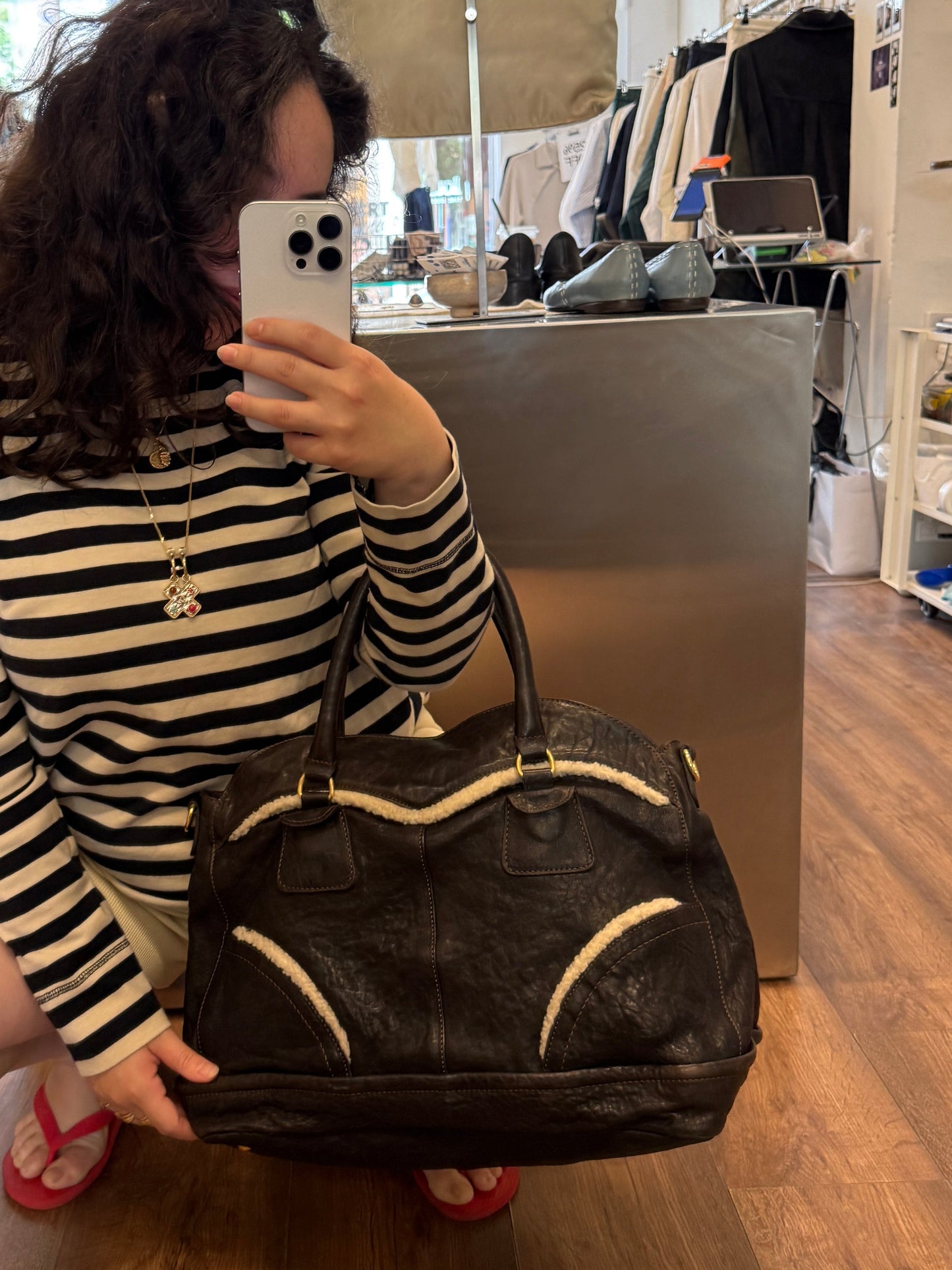 Aleanto Shearling Leather 2-Way Bag