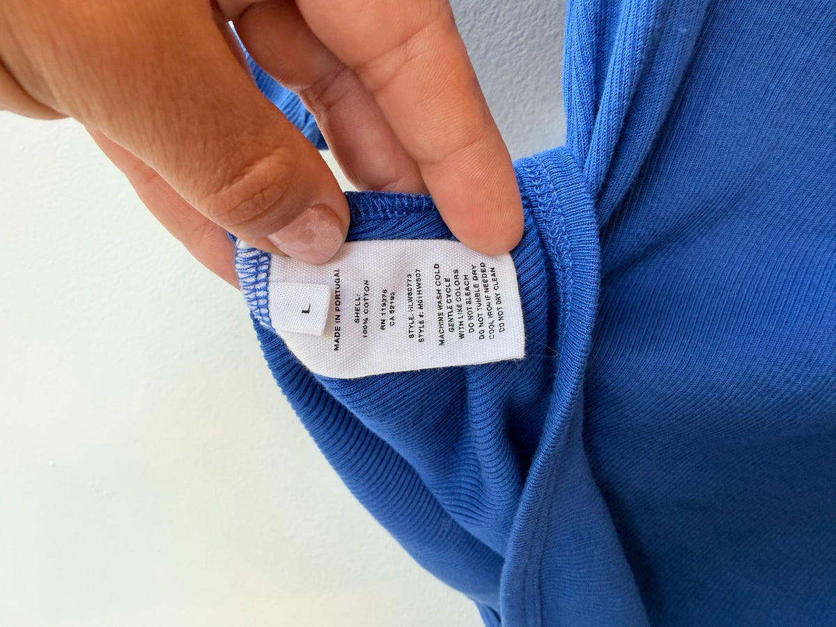 Helmut Lang Blue Asymmetric Cut-Out Ribbed Top Late 2010s