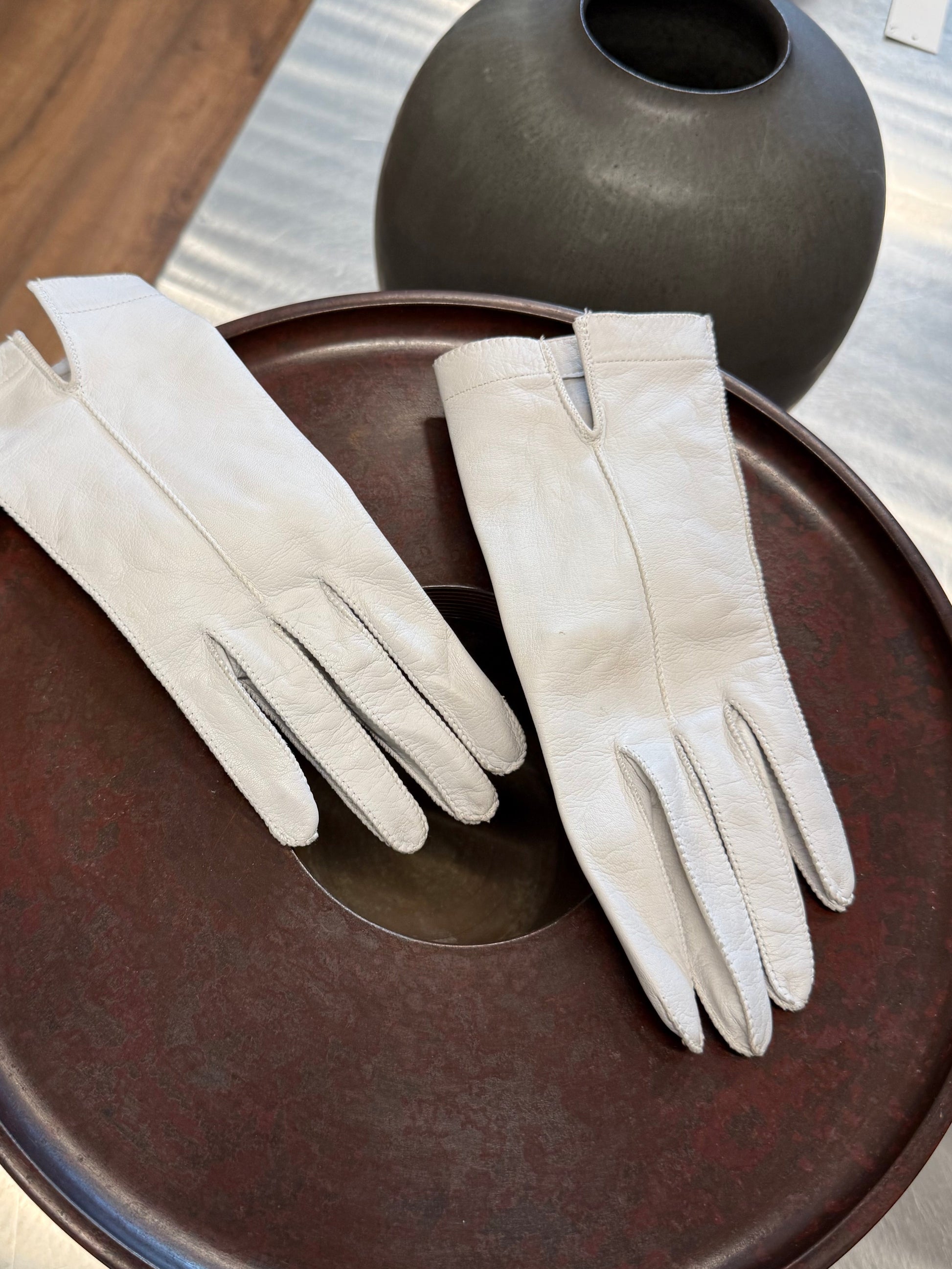 White Leather Gloves  by Capretto  - Size One Size
