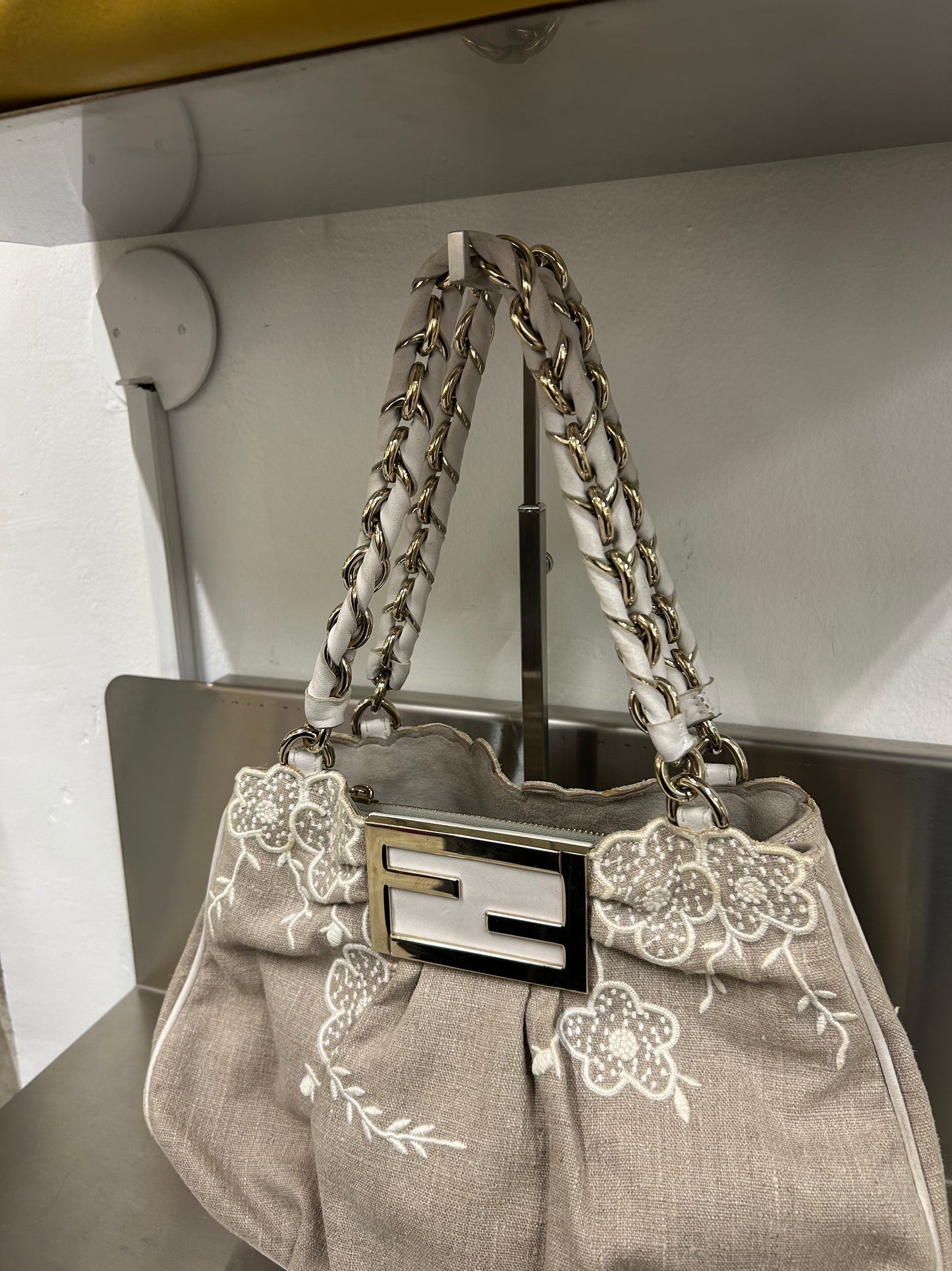 FENDI embroidered linen Mia shoulder bag