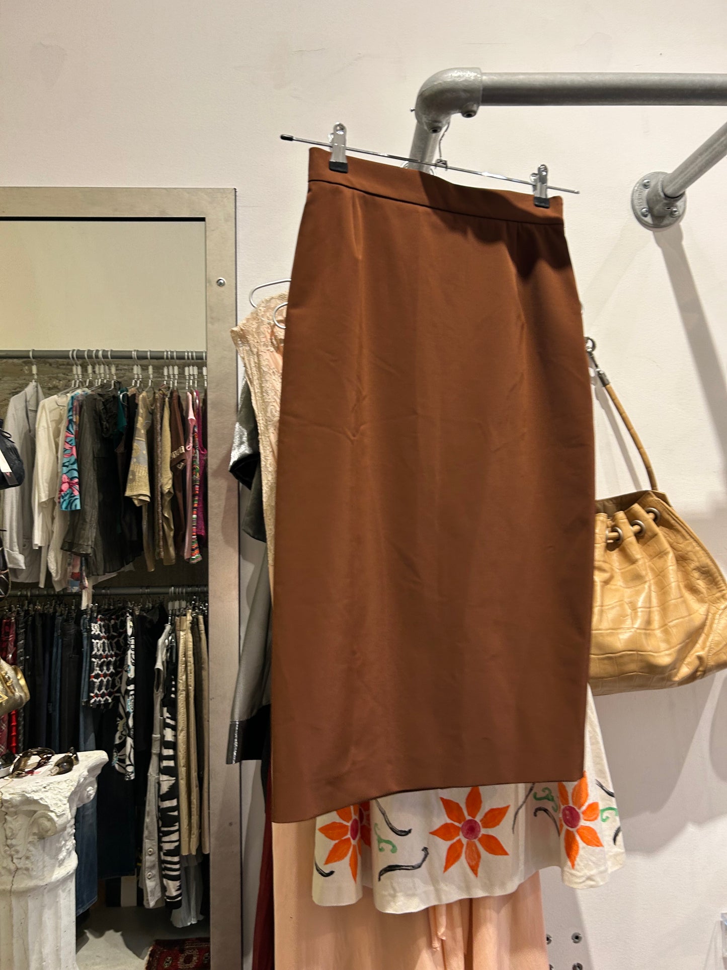 PRADA nylon elastane bronze pencil skirt