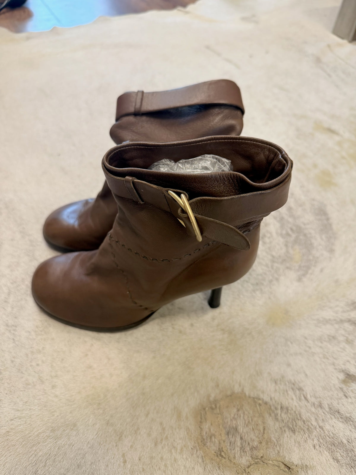 Chanel Leather Buckle Strap Ankle Boots 38.5 EU