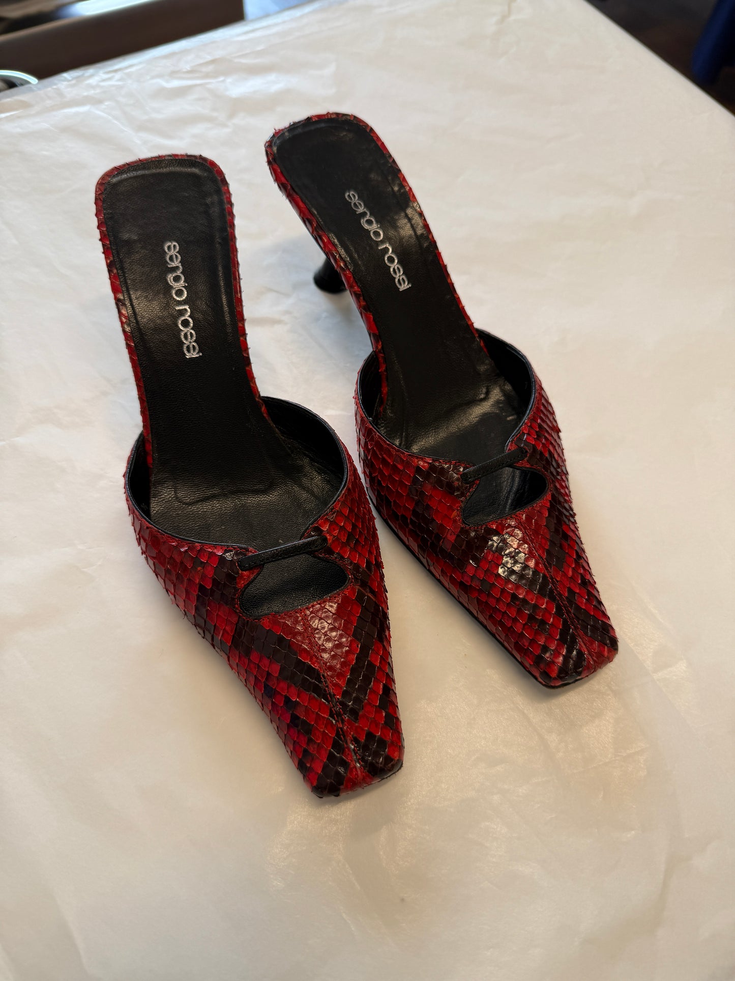 Sergio Rossi Python Kitten Heel Mules 35 EU