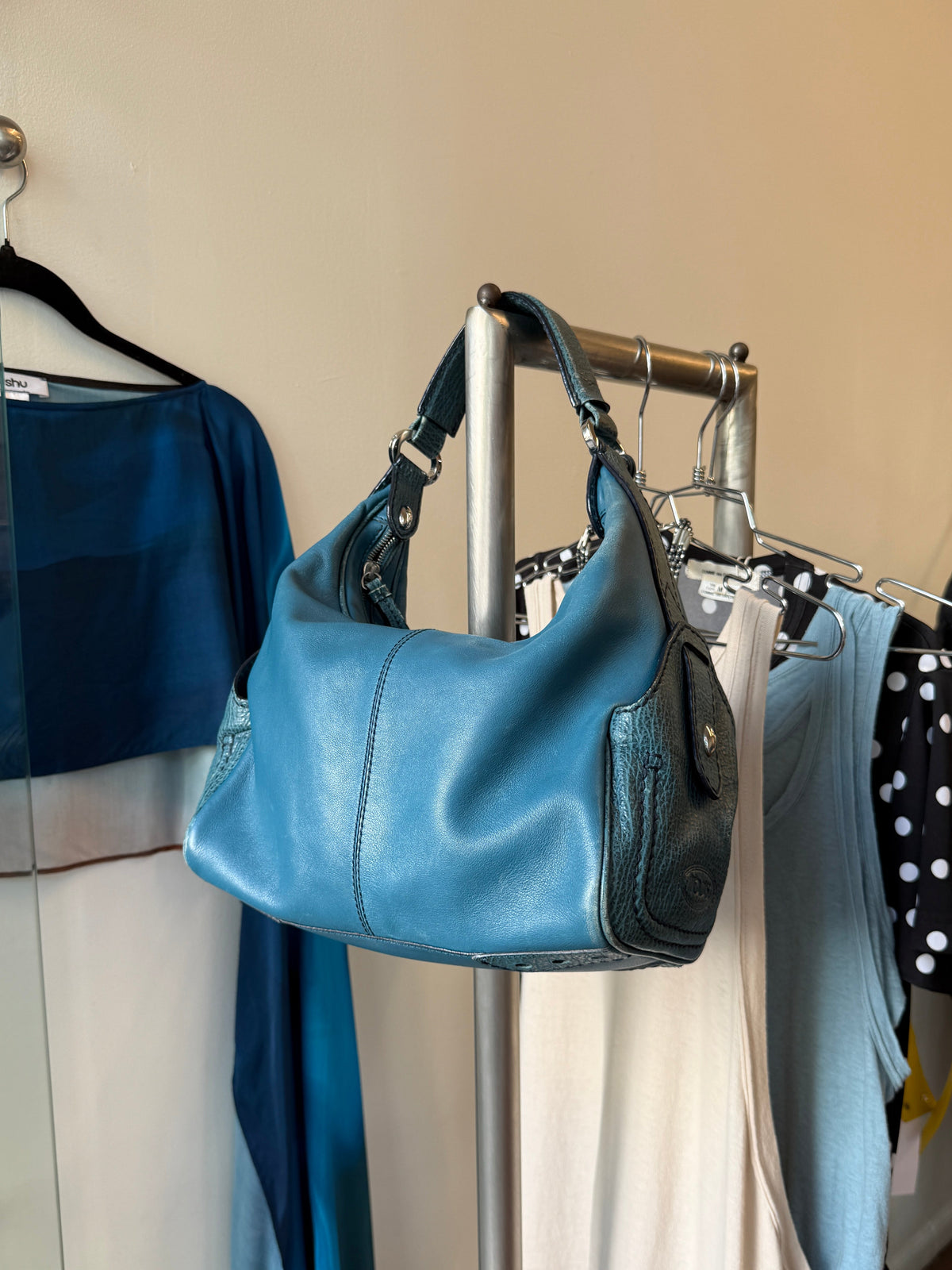 Tod’s Blue Leather Shoulder Bag 2000s