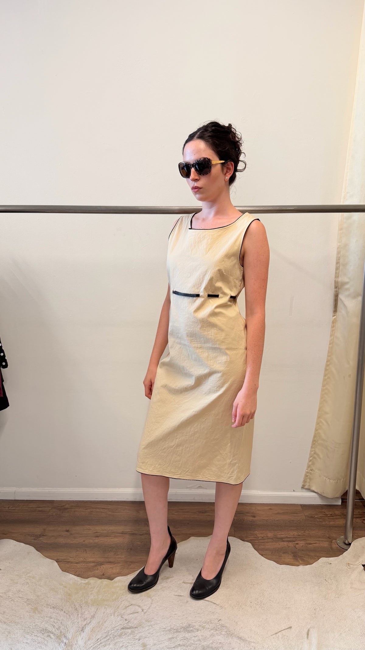 D&G Dolce & Gabbana Cream Belted Midi Dress 2000s
