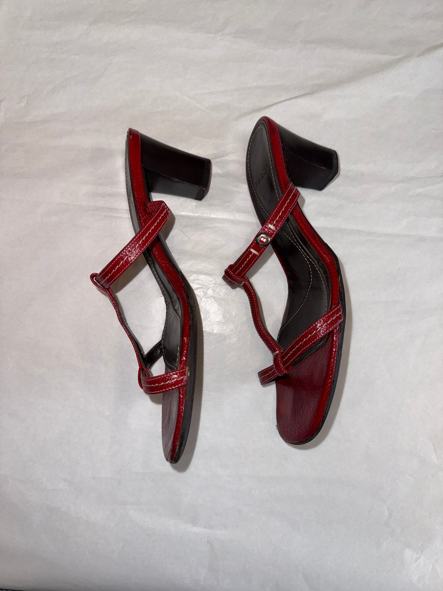 Bally Red Leather T-Strap Sandals