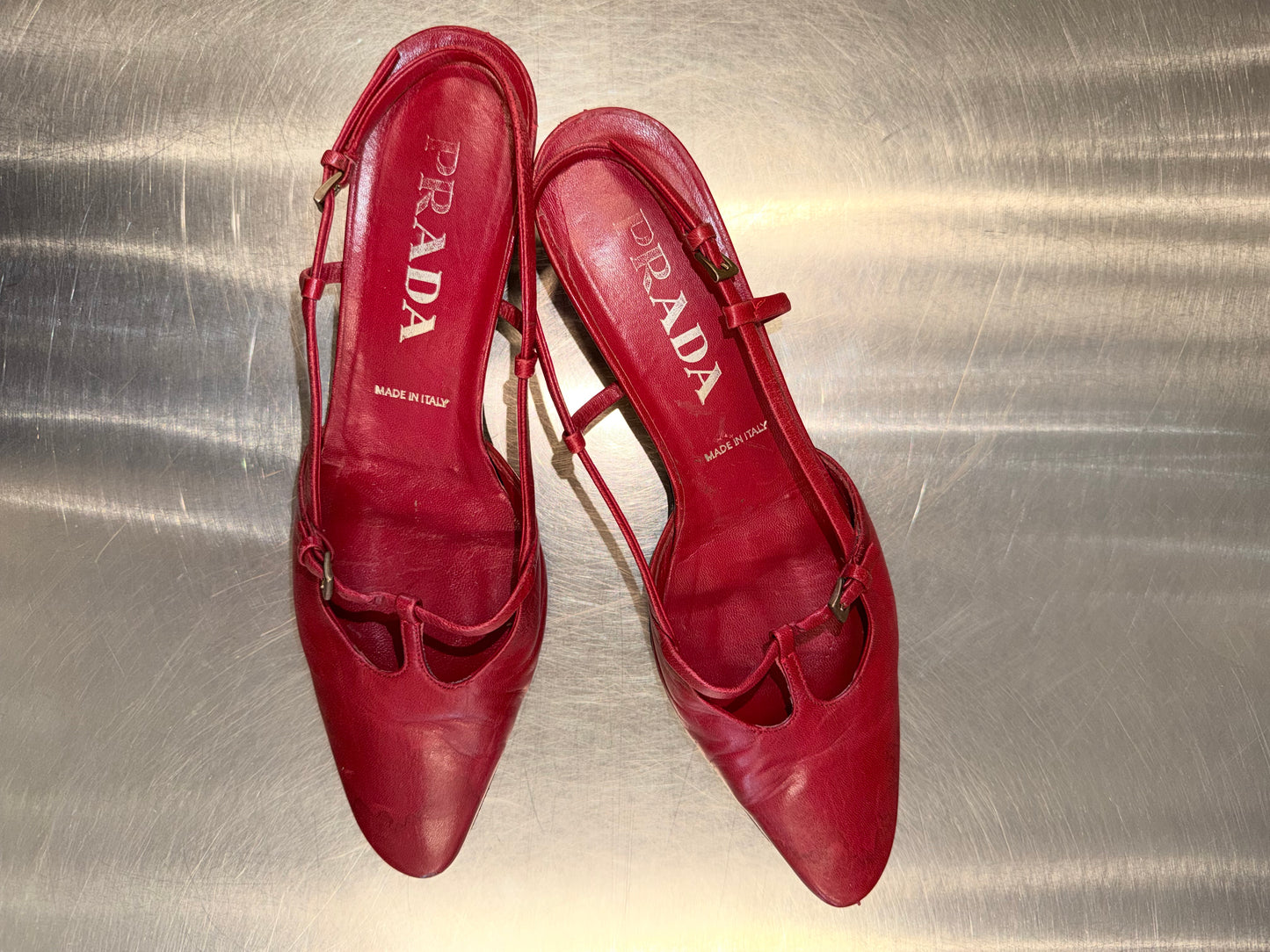 Prada Vintage Red Leather Pointed Slingback Flats