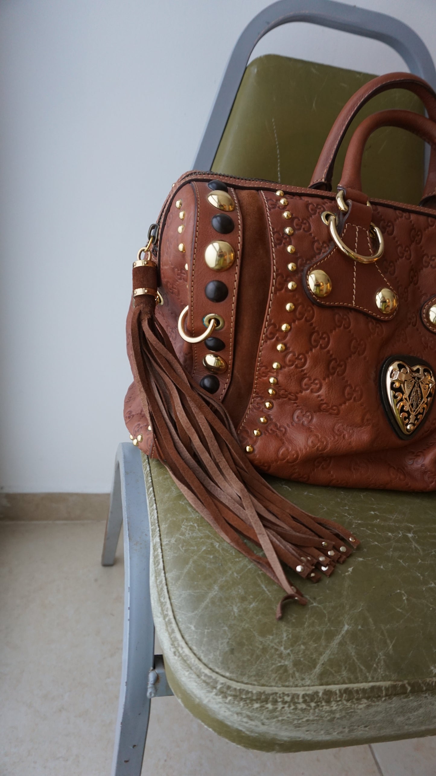 GUCCI large brown GG leather ‘baboushka’ collection Boston bag