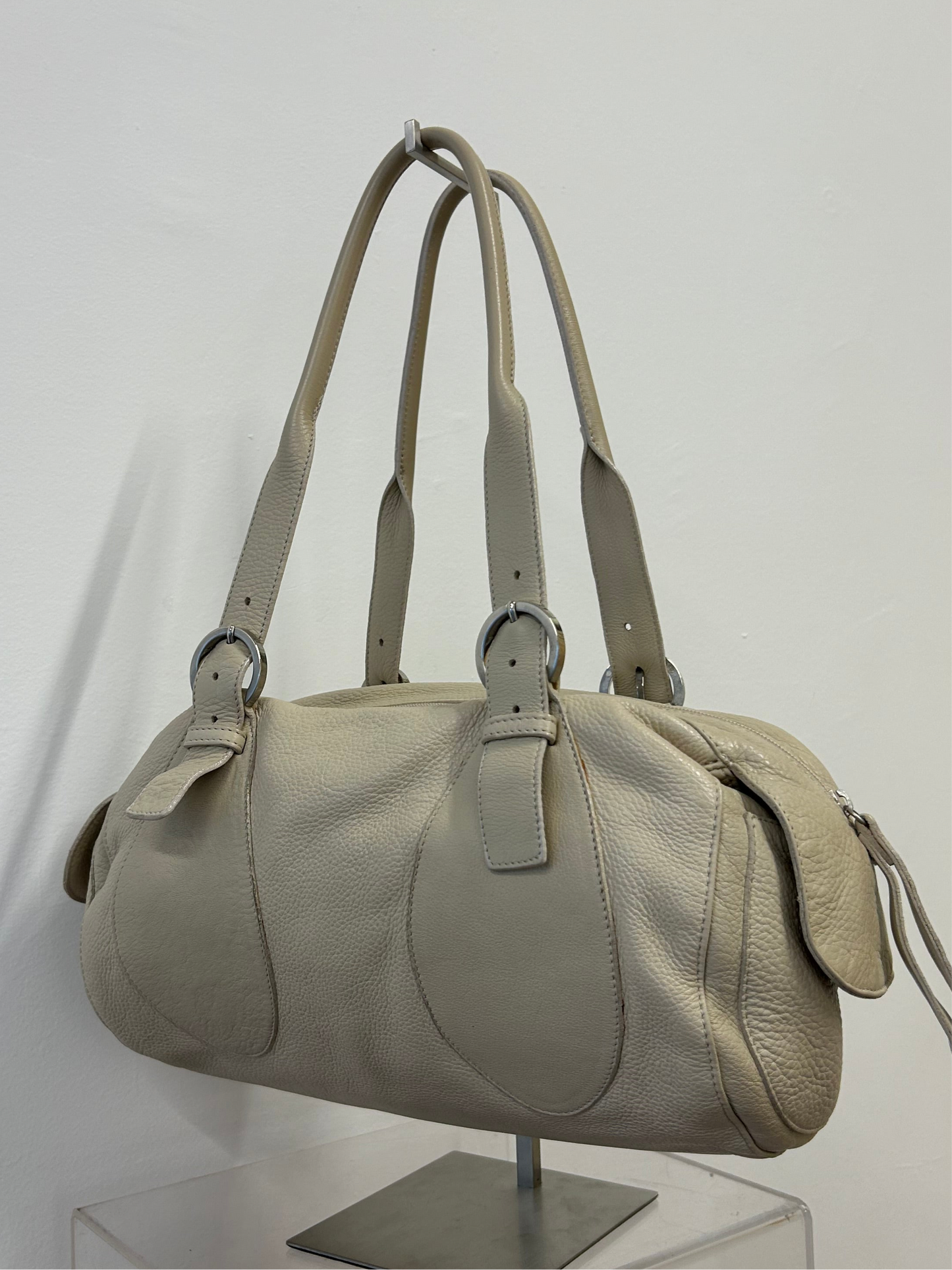 Coccinelle ivory leather baguette bag