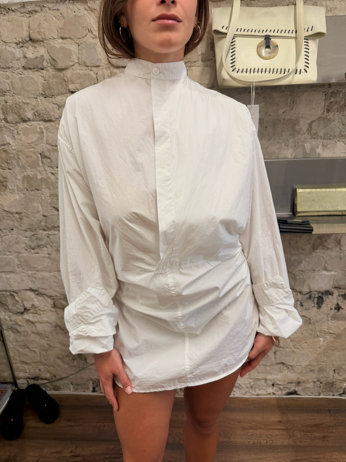 Hed Mayner SS23 Draped Band Collar Cotton Shirt