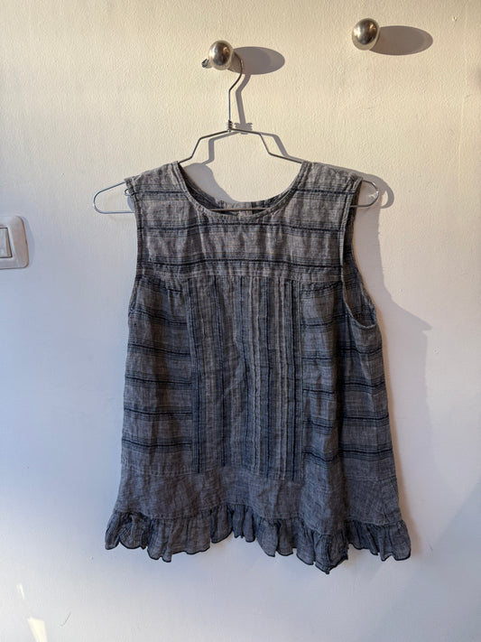 Anna Sui Linen Ruffle Top