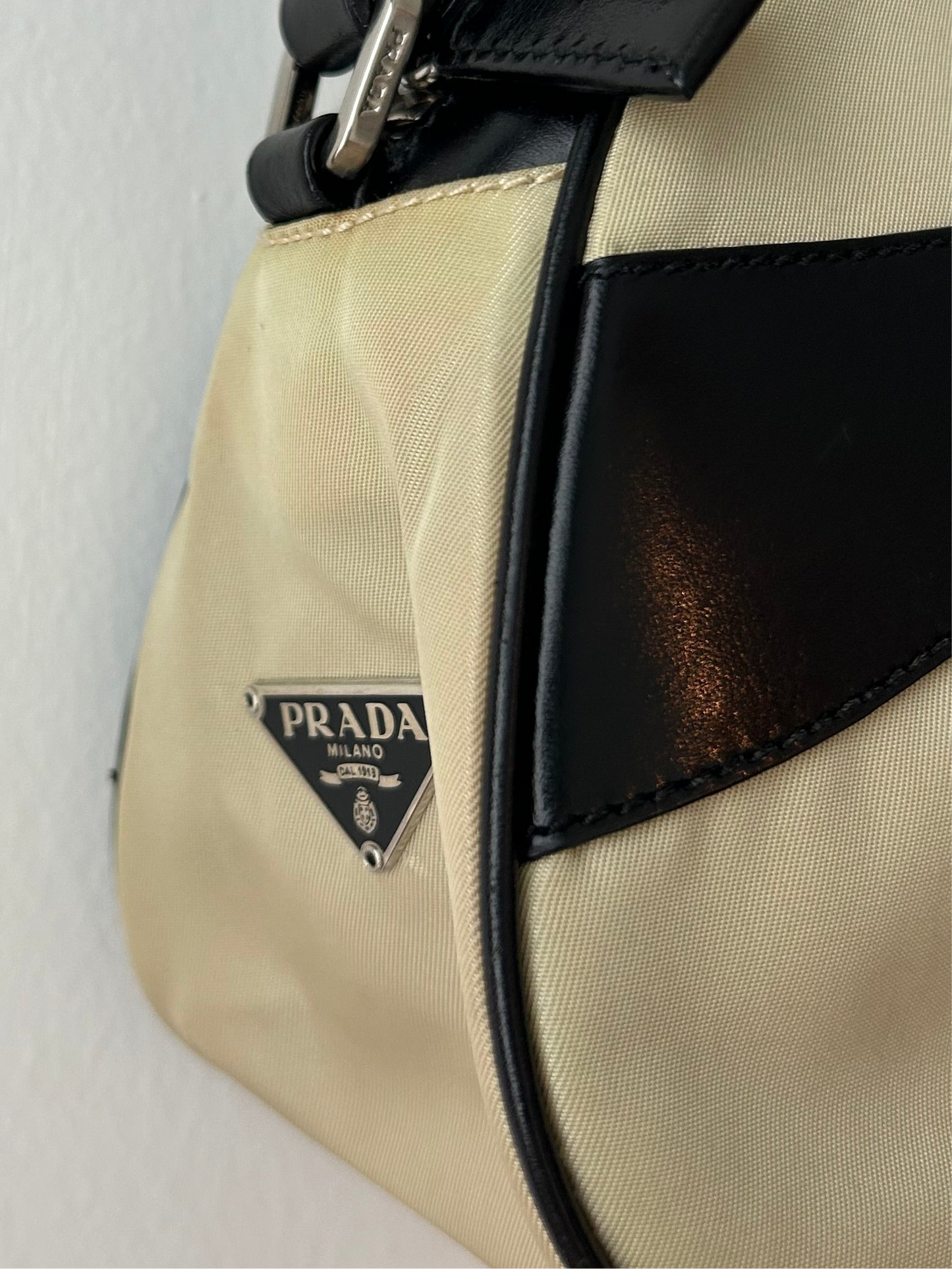 PRADA SS 2000 beige nylon leather bag