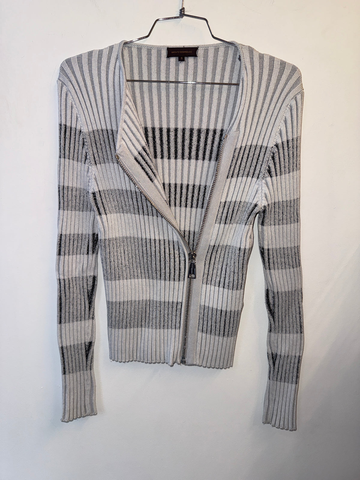Adolfo Dominguez Light Grey Asymmetric Rib Knit Zip Top