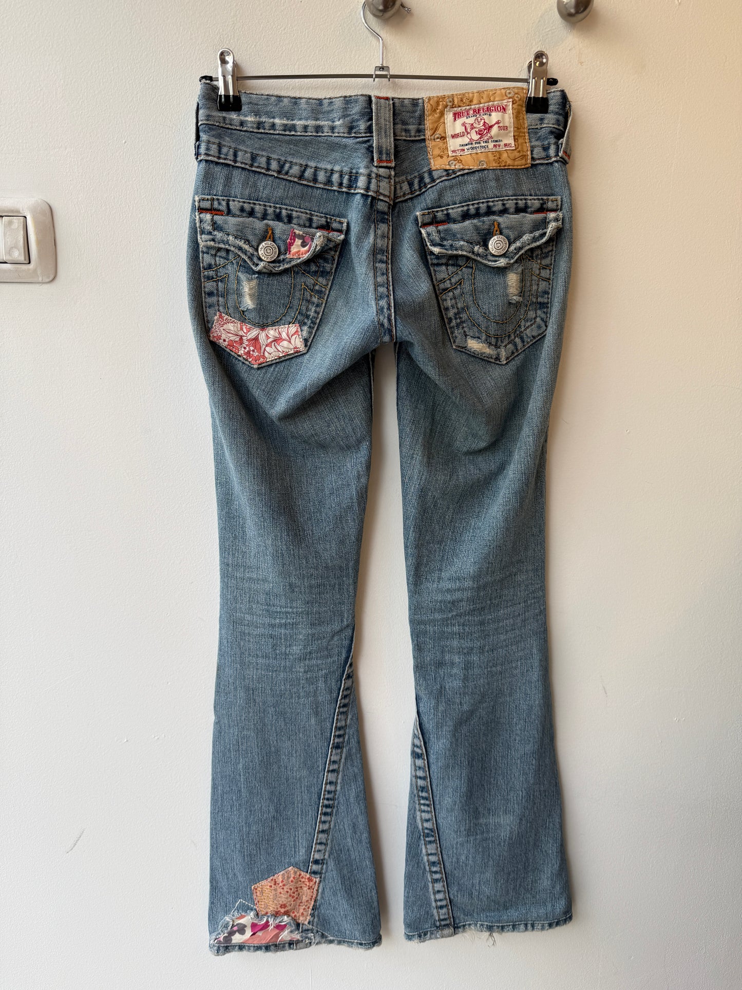 True Religion Patchwork Distressed Flare Jeans