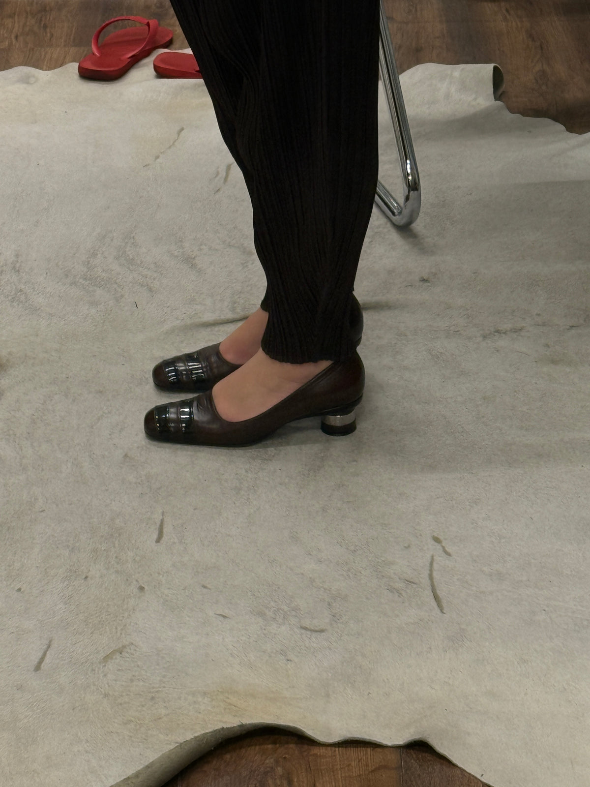 Chanel Leather Patent Stripe Toe Pumps 37 EU