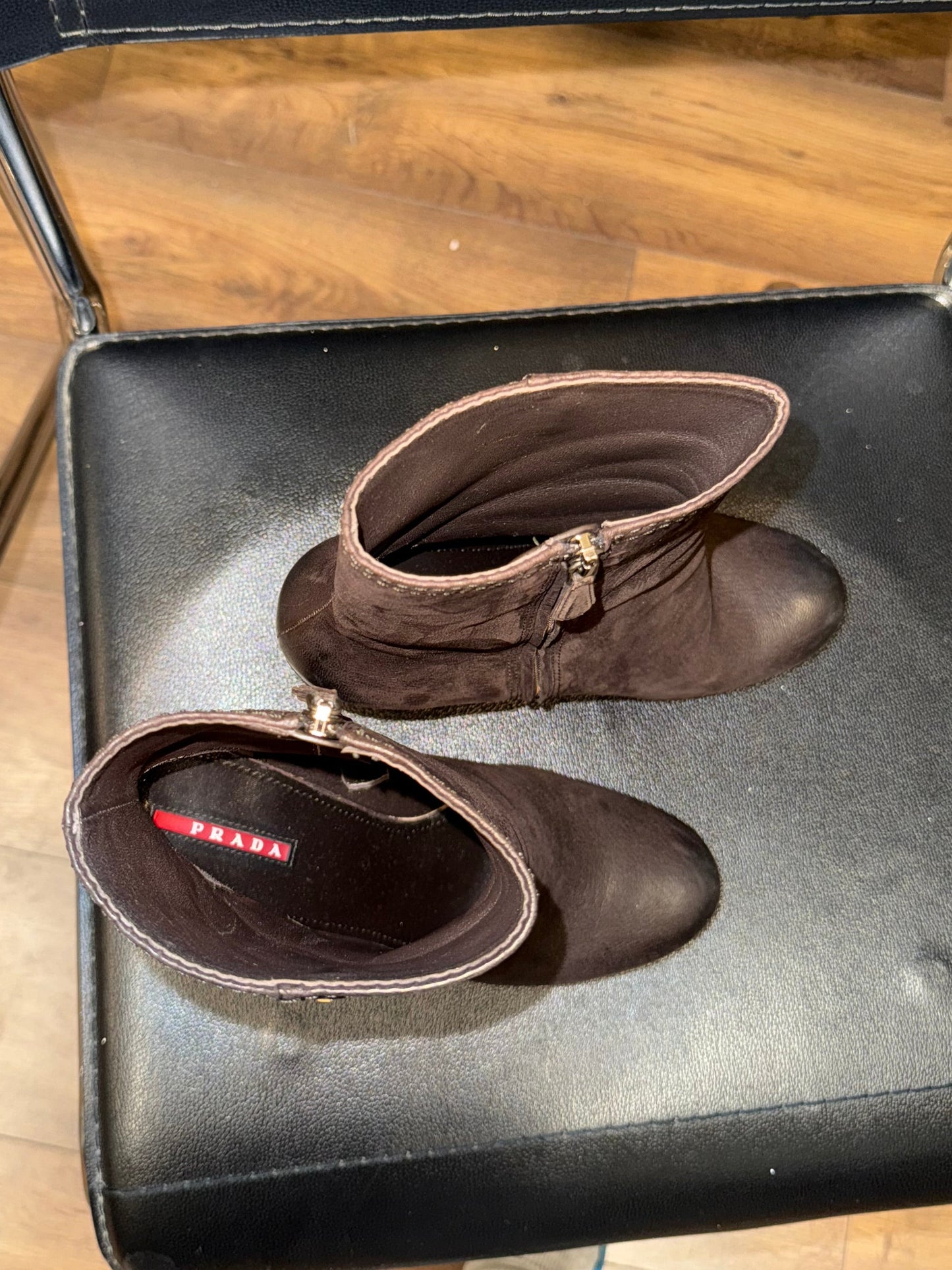 Prada Wedge Ankle Boots Chocolate Brown 38.5