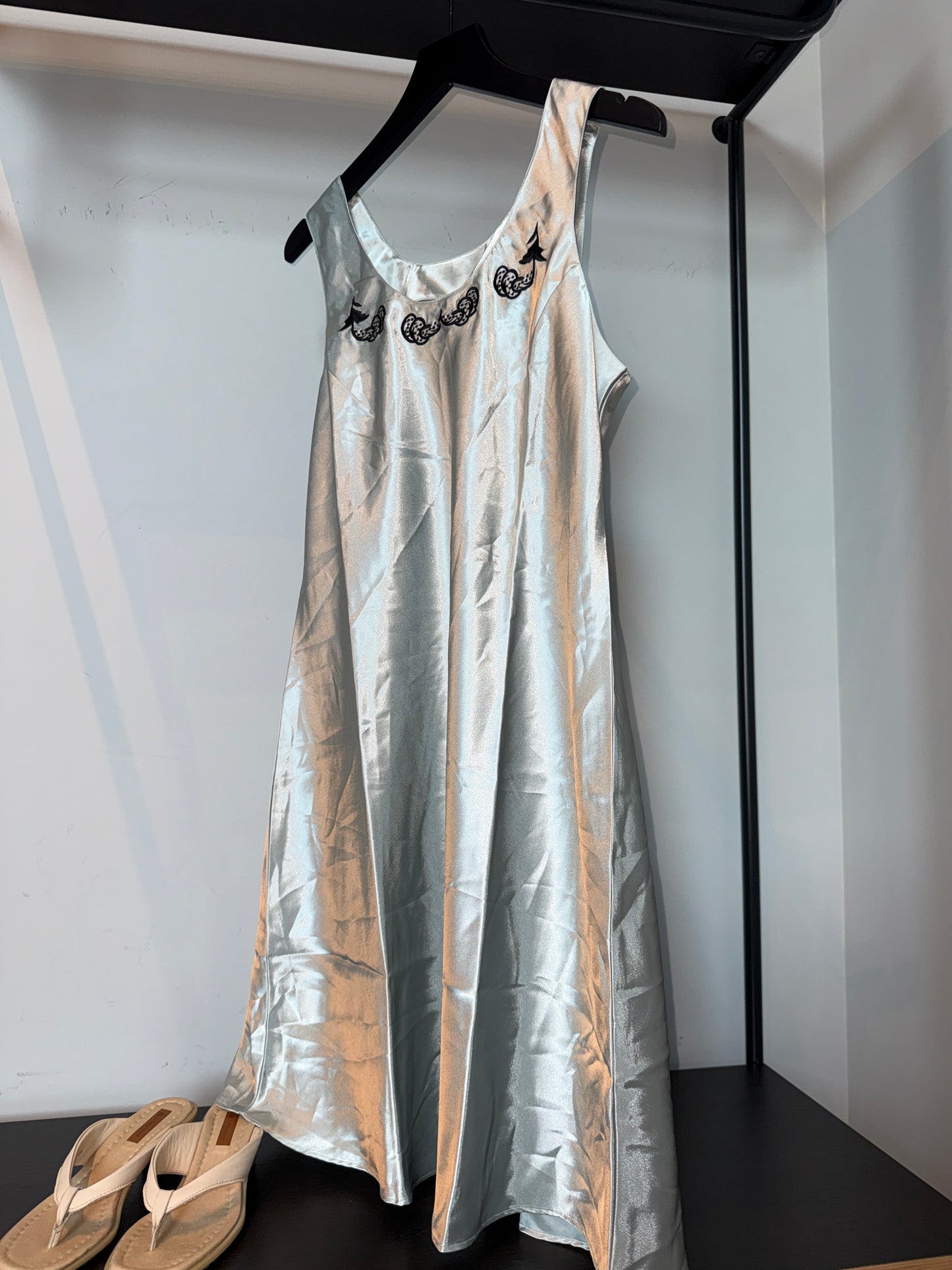 Vintage Satin Embroidered Slip Dress