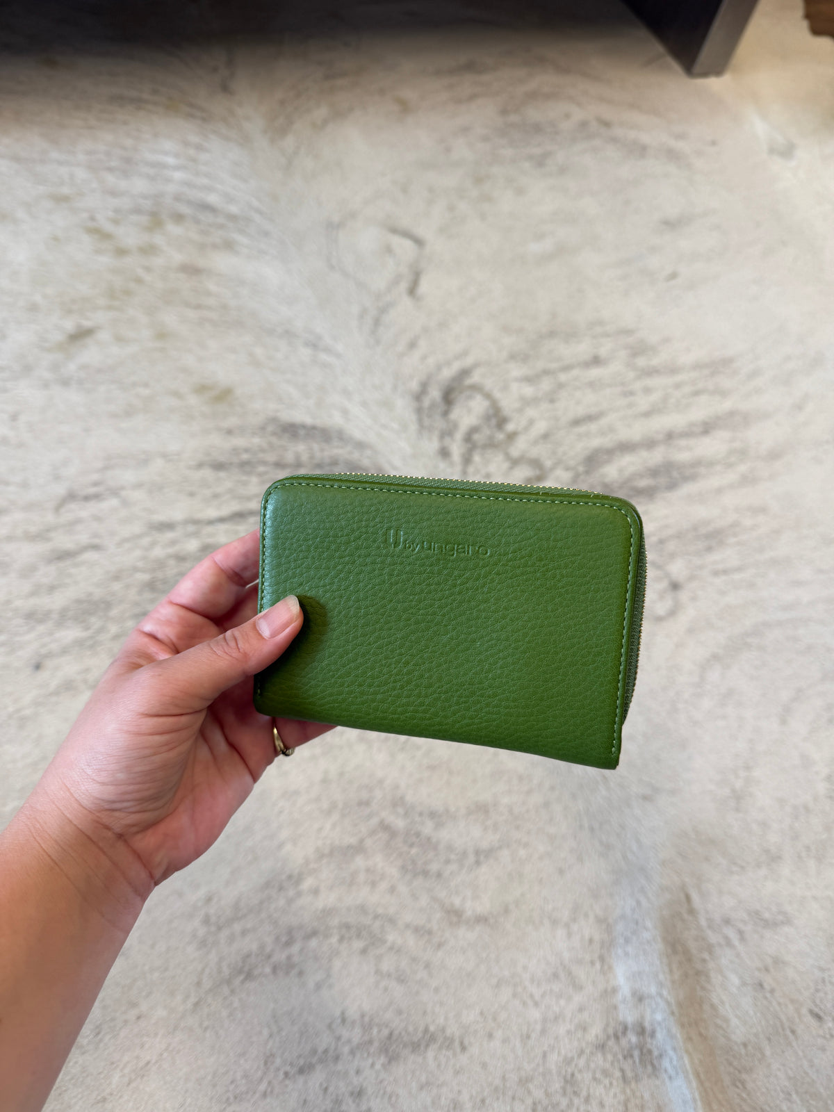 U by Ungaro Green Leather Zip Wallet